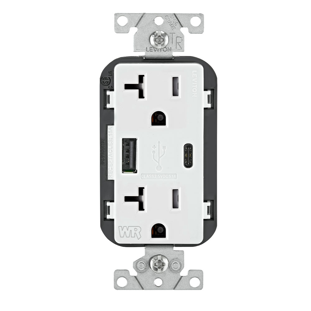 Product image for 20A Weather-Resistant USB Receptacle with Type A and Type-C Ports