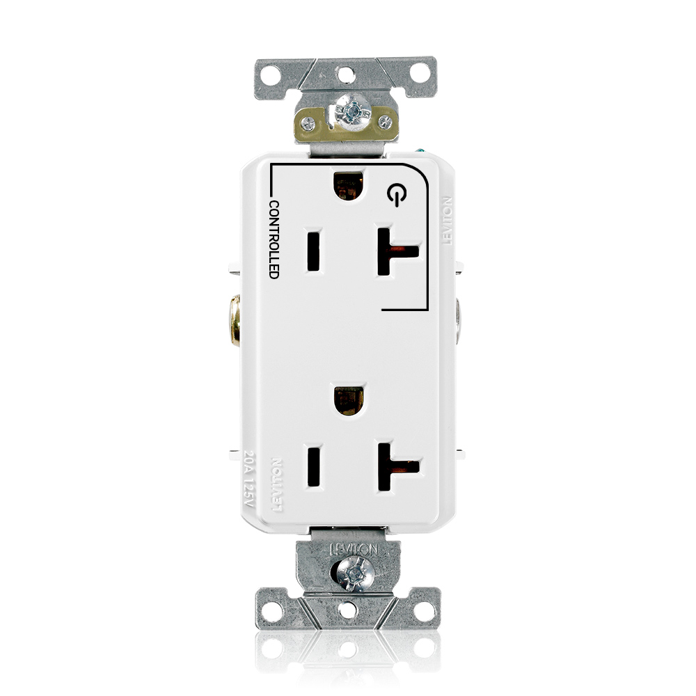 Product image for 20 Amp Decora Plus Duplex Receptacle/Outlet, Industrial Grade, Self-Grounding, Marked Controlled