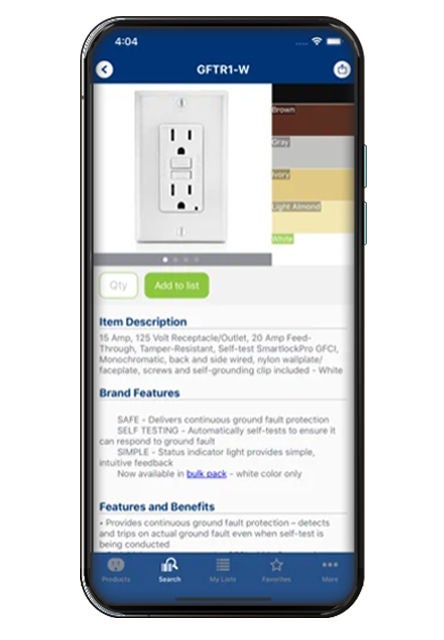 Sampl of leviton 2 go app screen