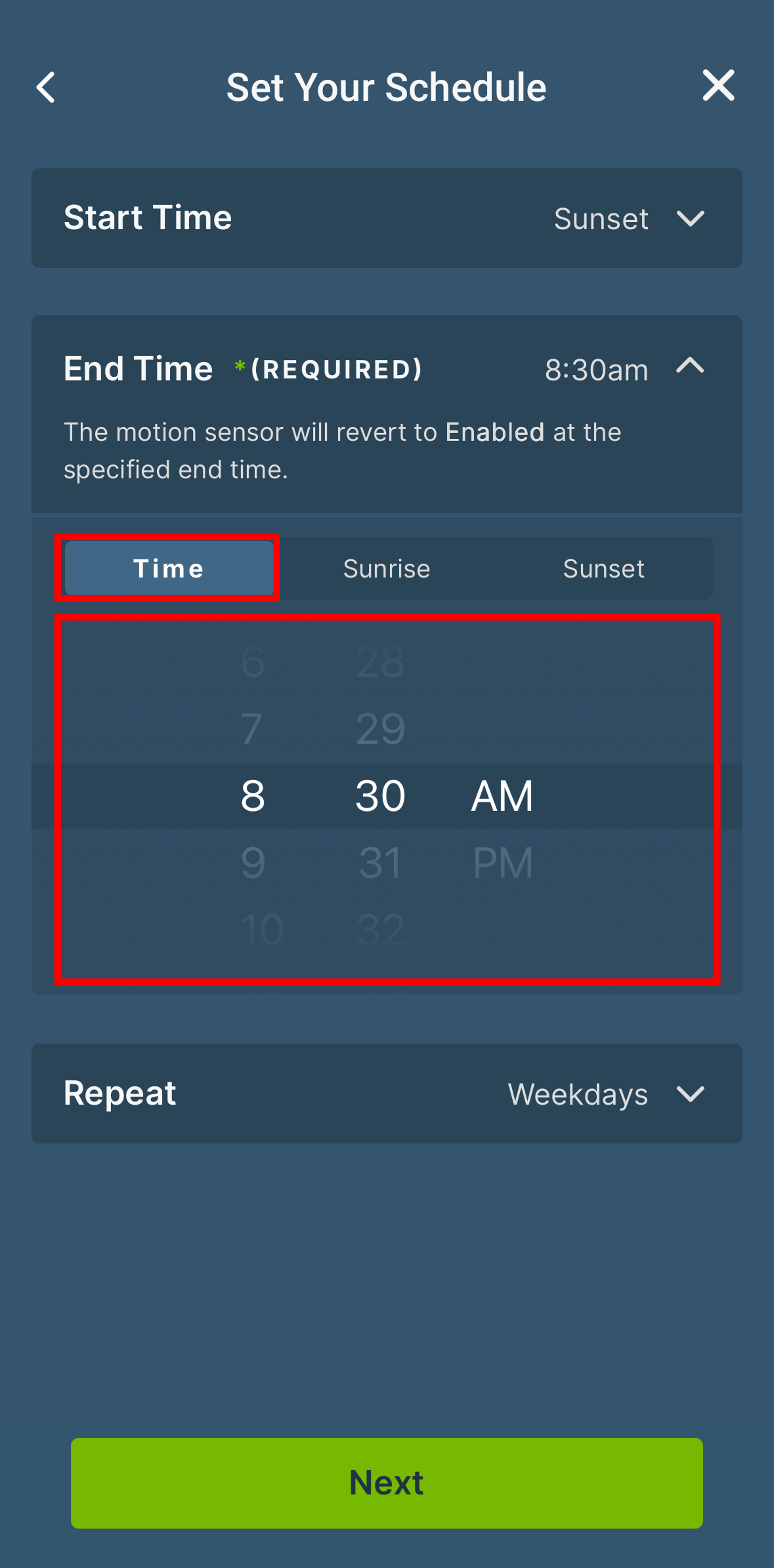 Set your schedule