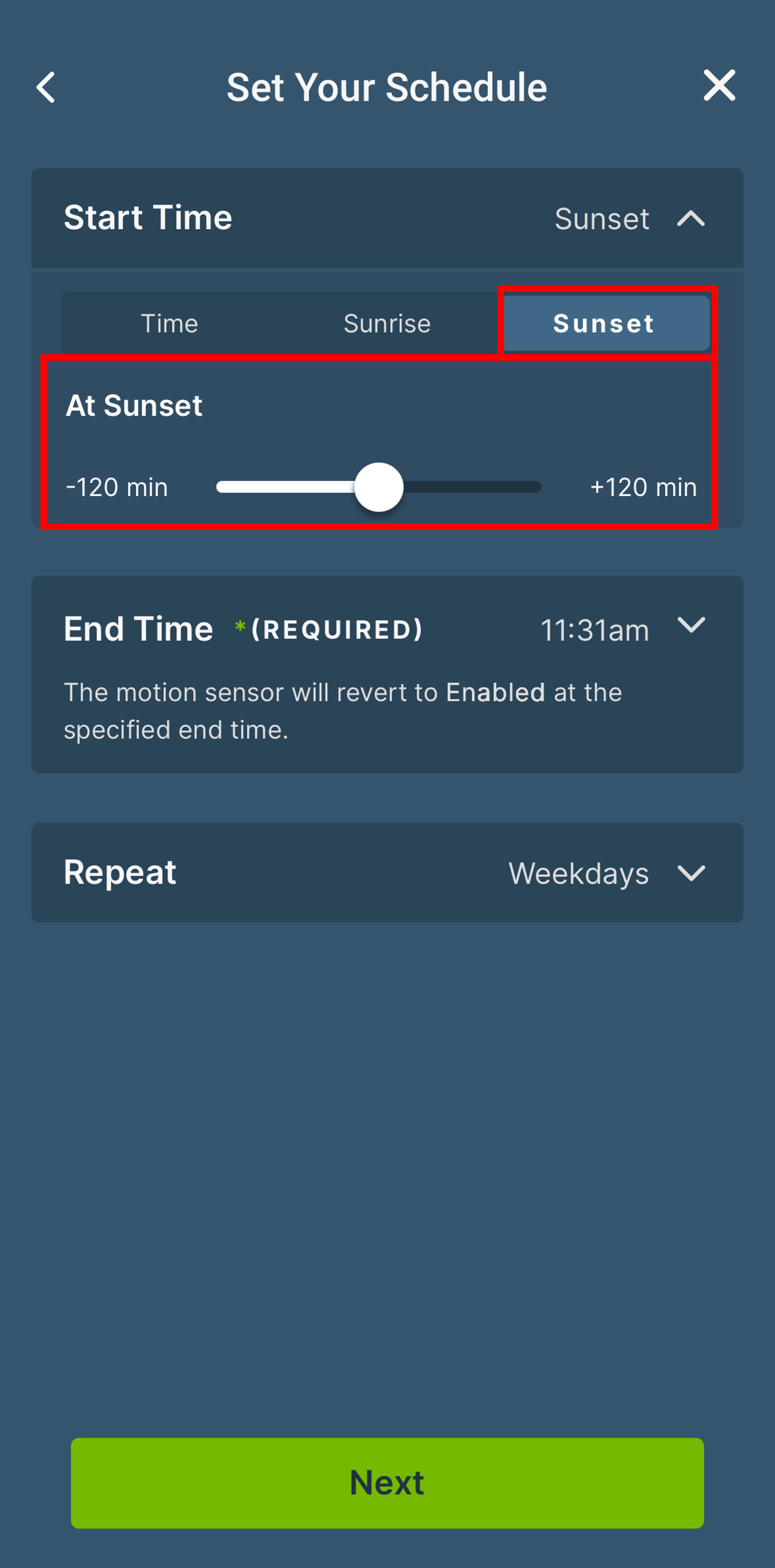 Set your schedule