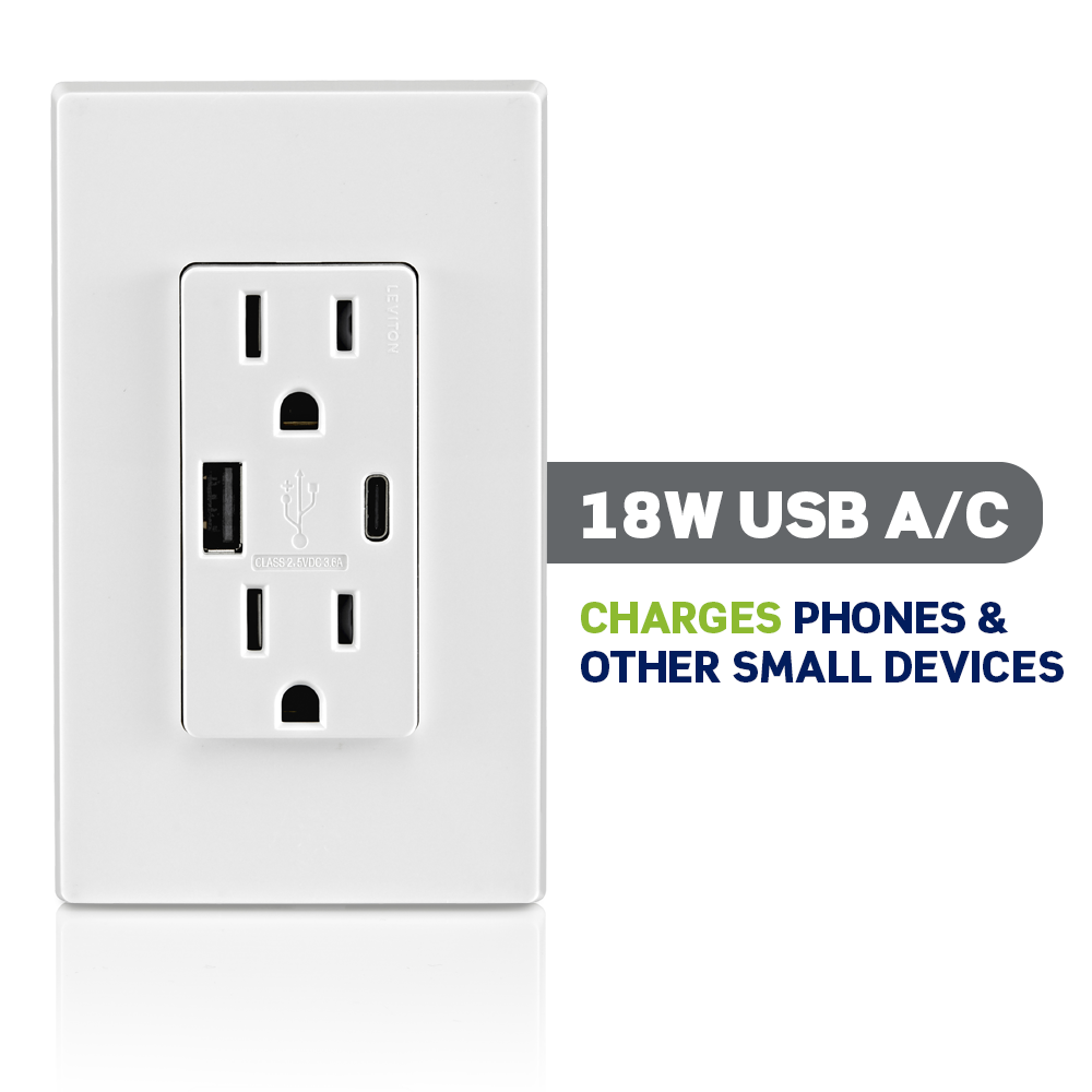 Leviton T5638 - 18W USB A/C with Power Delivery