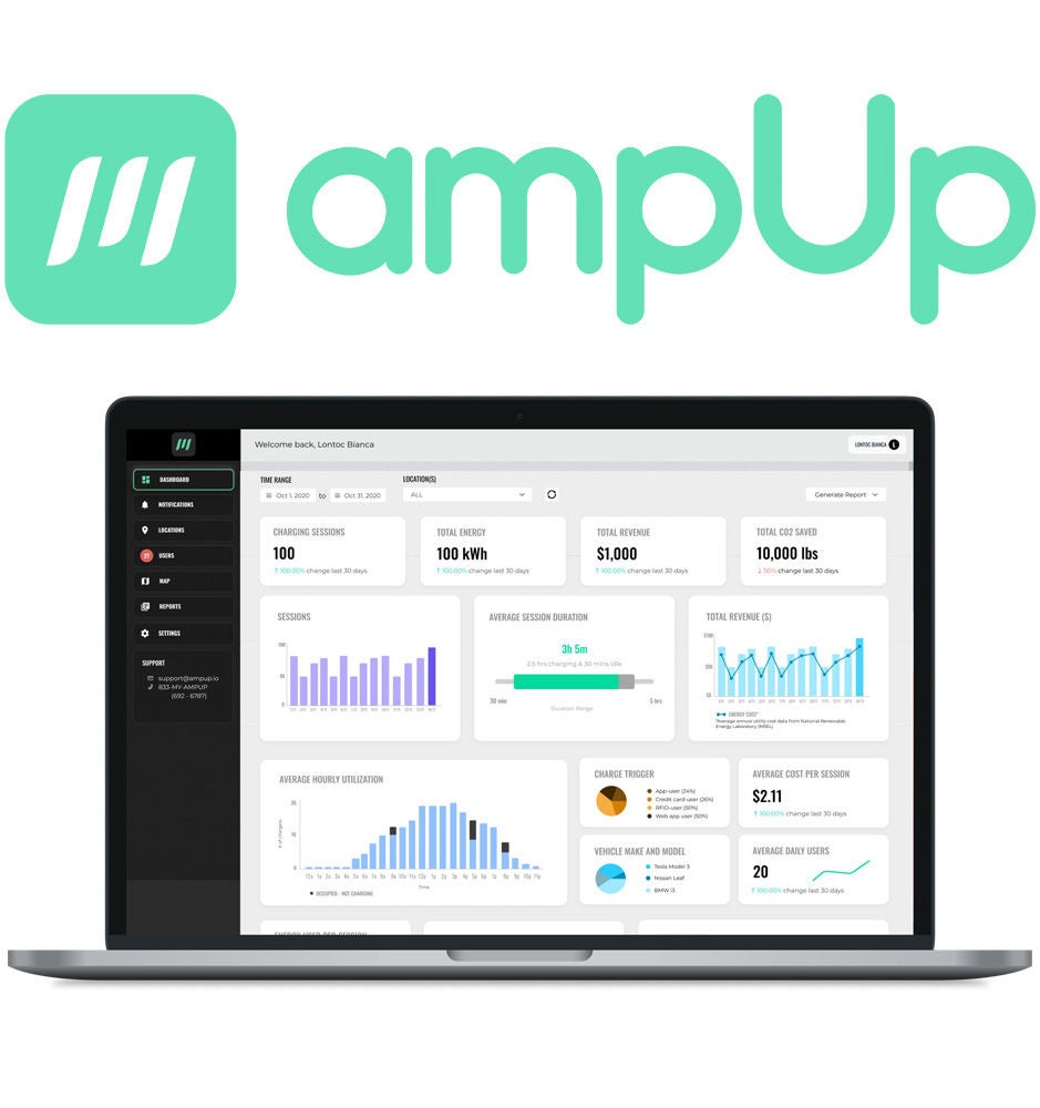 AmpUp Laptop Dashboard Screen and Logo