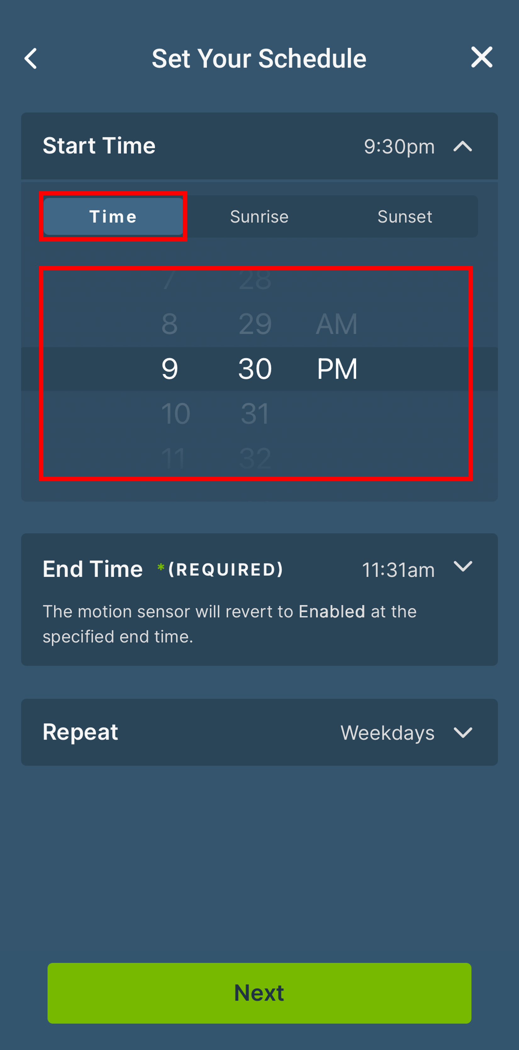Set your schedule