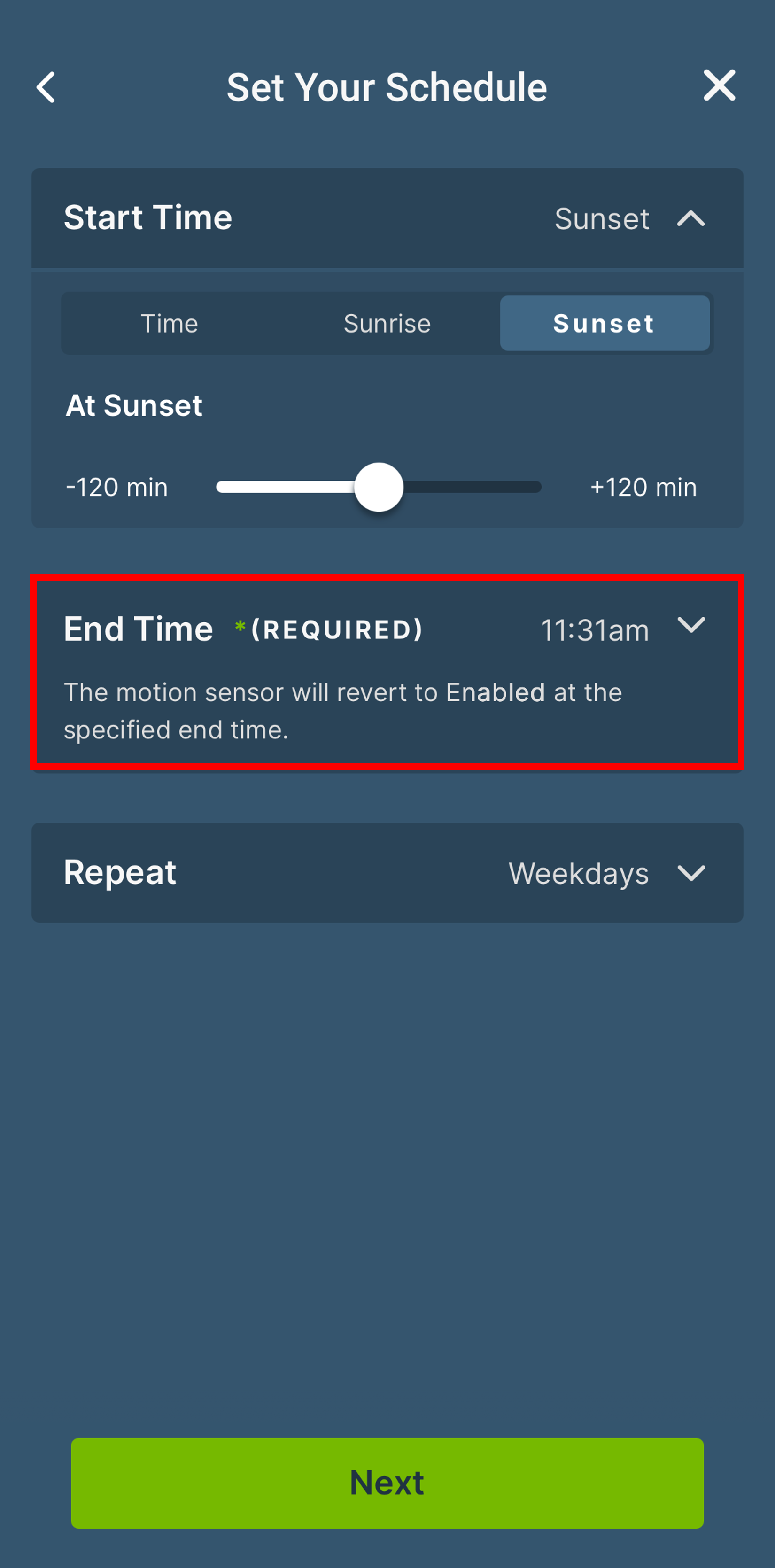Set your schedule