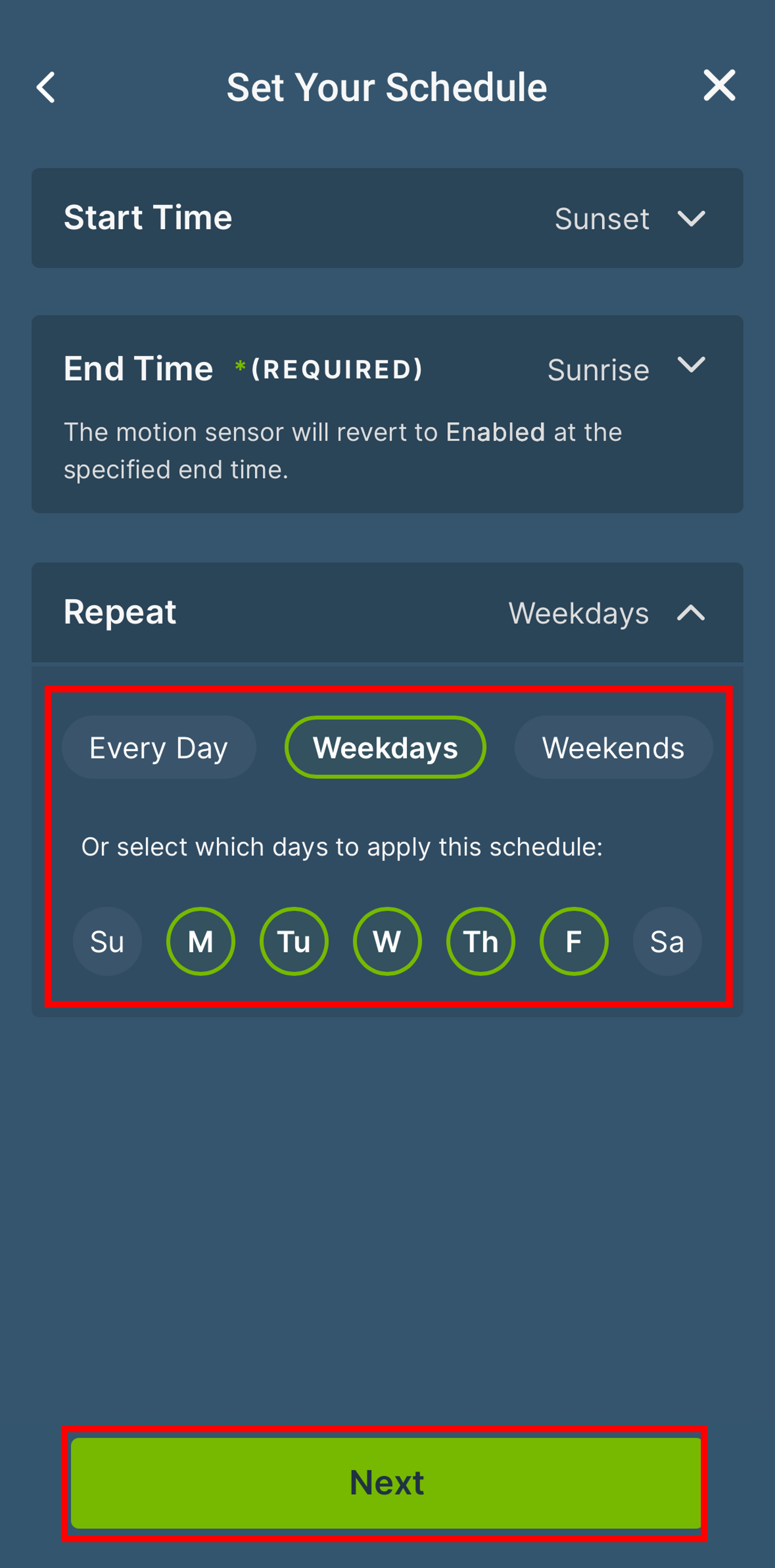 Set your schedule