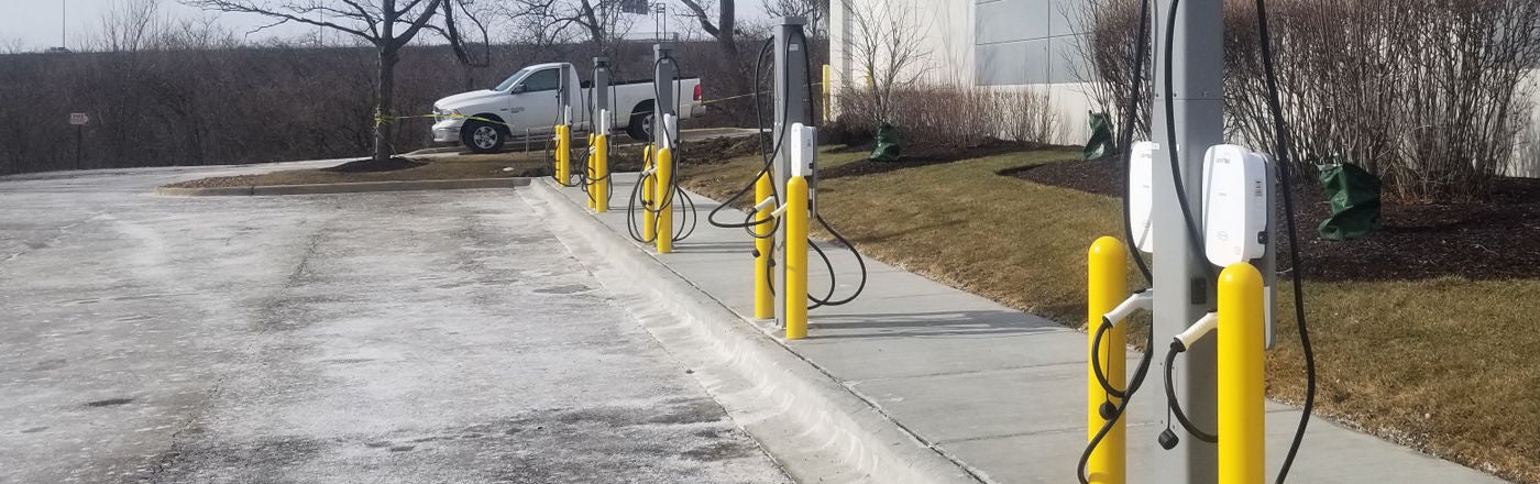 EV Series with Cord Management Pedestal at Commercial Building