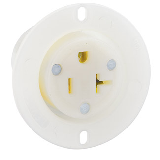 Product image for 20 Amp, 125 Volt, Flanged Outlet Receptacle, Straight Blade, Industrial Grade