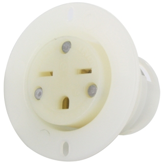 Product image for 15 Amp, 250 Volt, Flanged Outlet Receptacle, Straight Blade, Industrial Grade