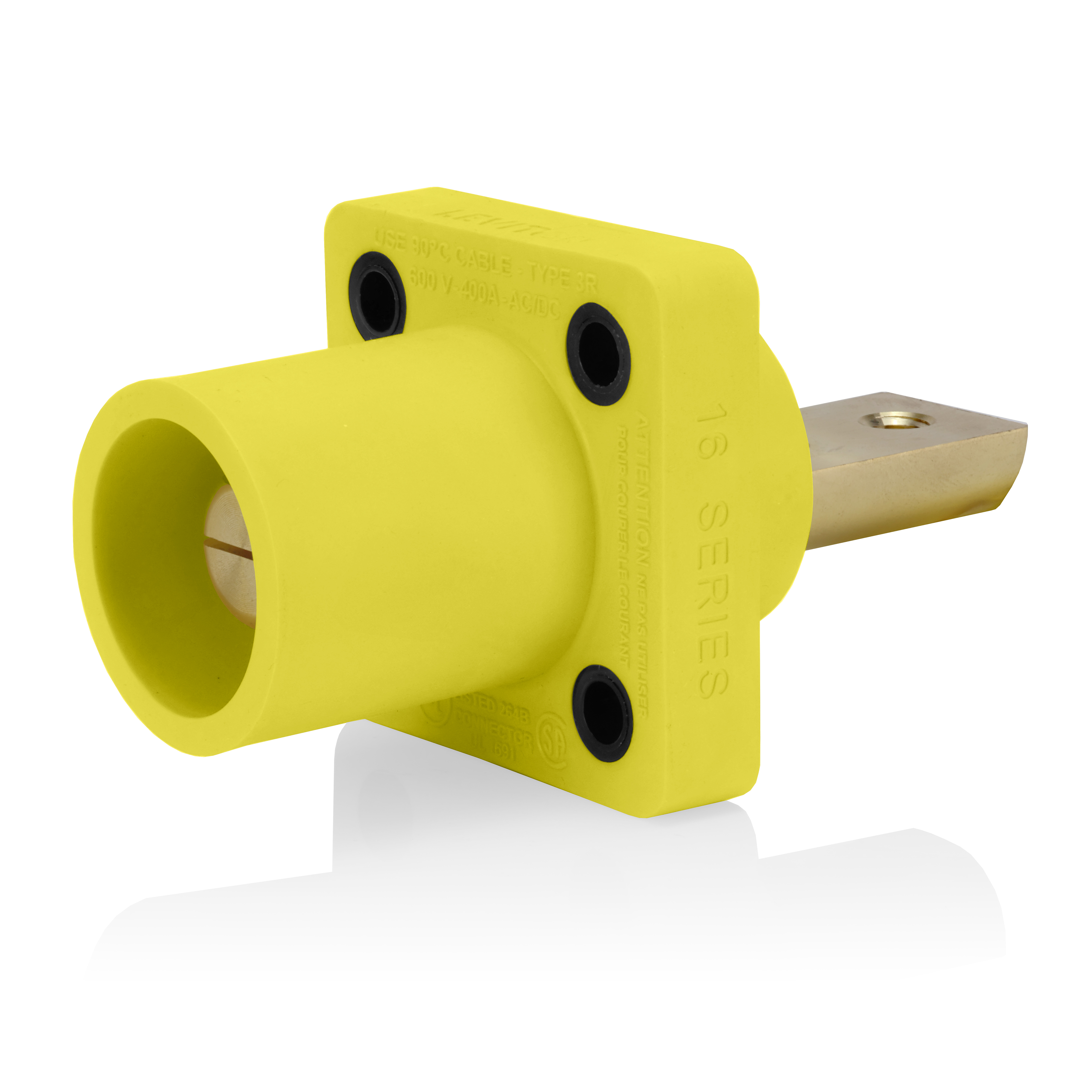 Product image for 16 Series Male Receptacle, 90-Degree, #2-4/0 AWG, Double Hole Bus Bar, Self-Clinching Nuts