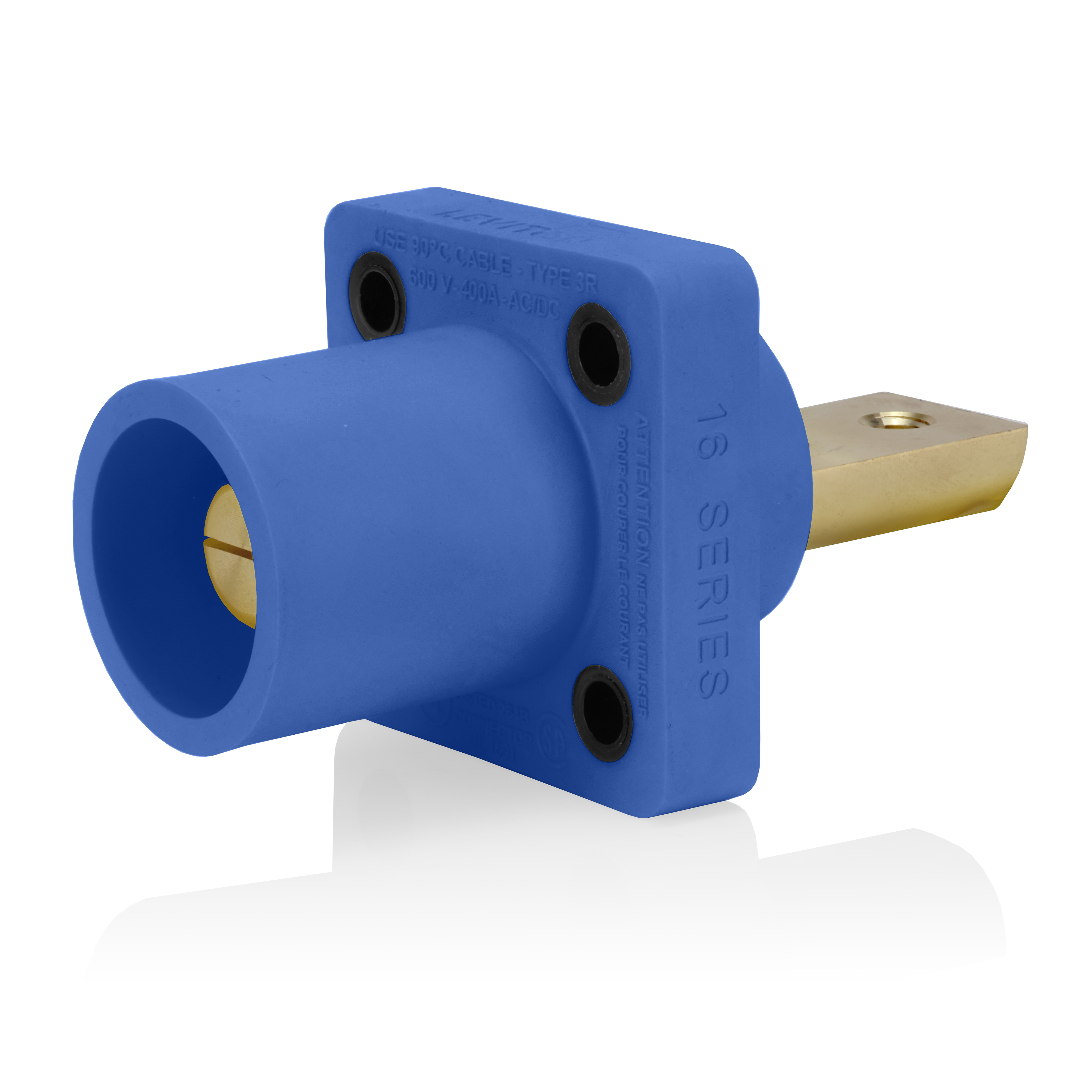 Product image for 16 Series Male Receptacle, 90-Degree, #2-4/0 AWG, Double Hole Bus Bar