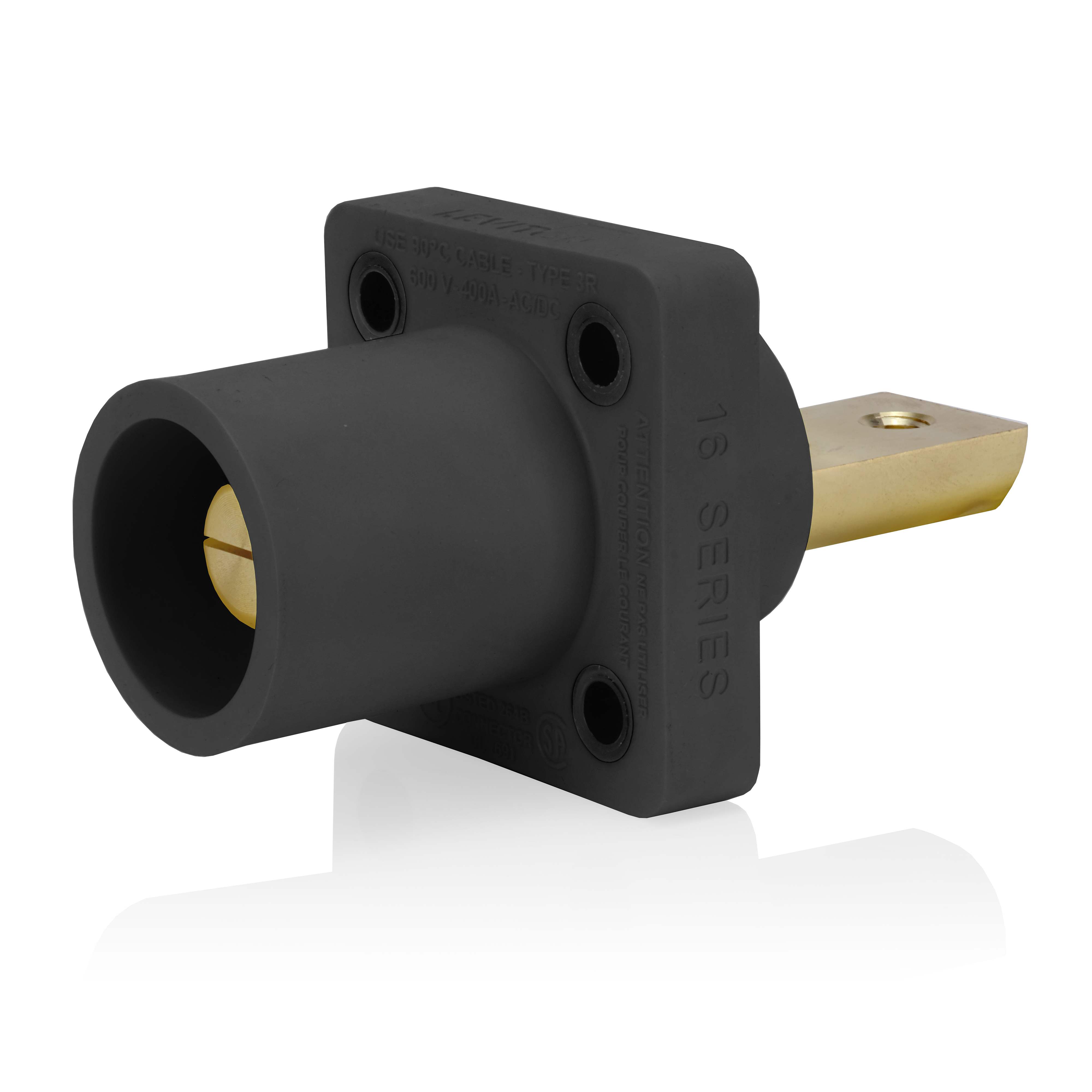 Product image for 16 Series Male Receptacle, 90-Degree, #2-4/0 AWG, Double Hole Bus Bar