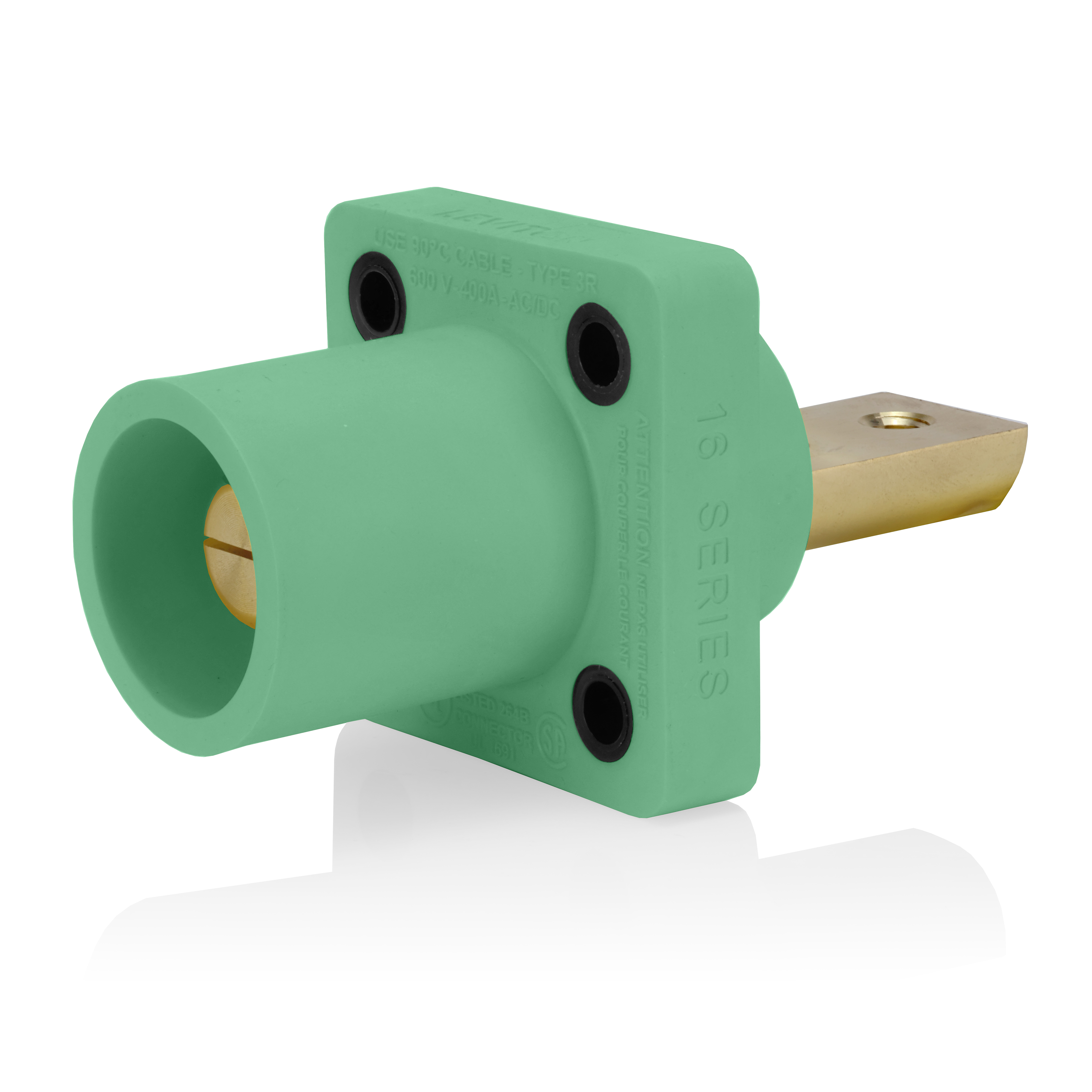 Product image for 16 Series Male Receptacle, 90-Degree, #2-4/0 AWG, Double Hole Bus Bar