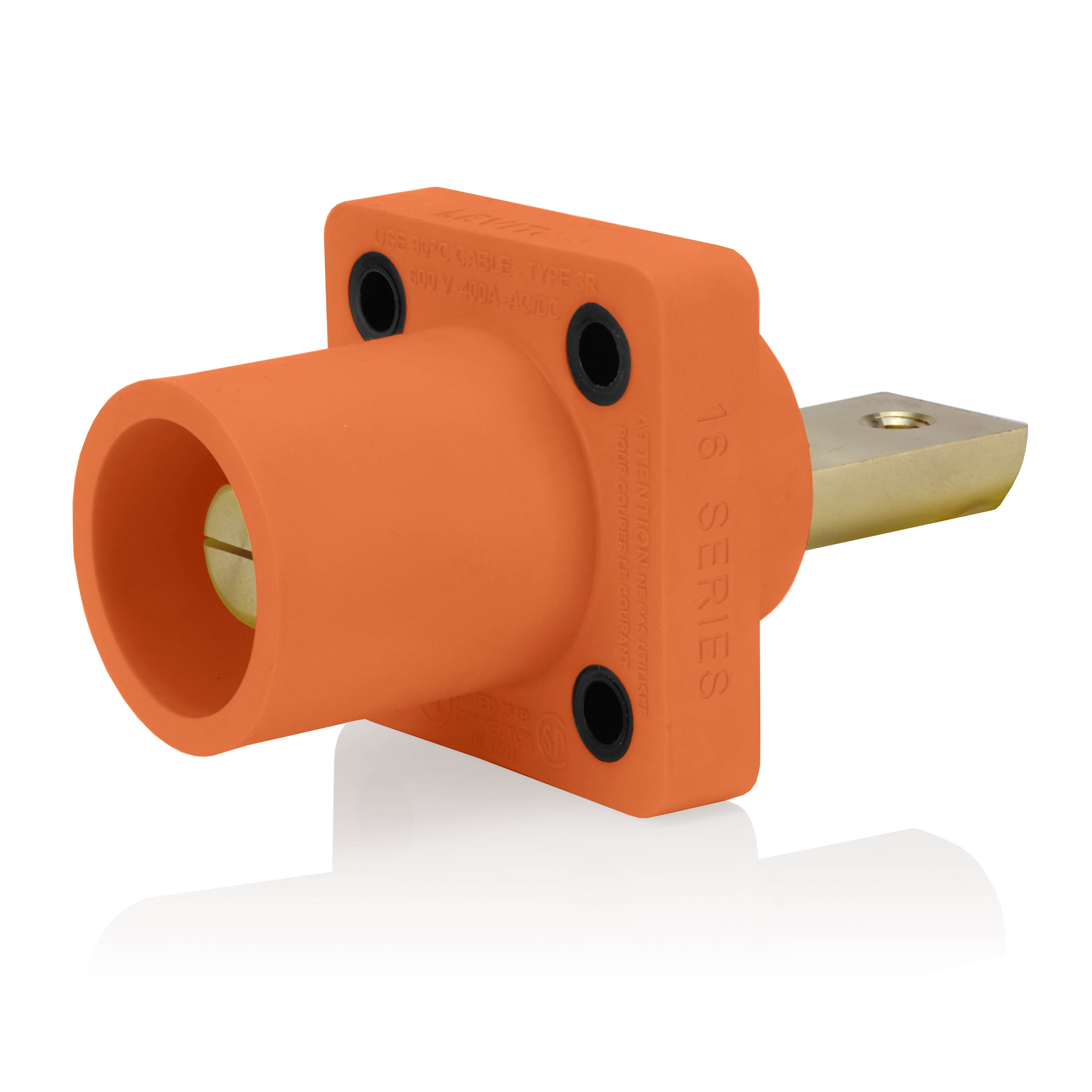 Product image for 16 Series Male Receptacle, 90-Degree, #2-4/0 AWG, Double Hole Bus Bar