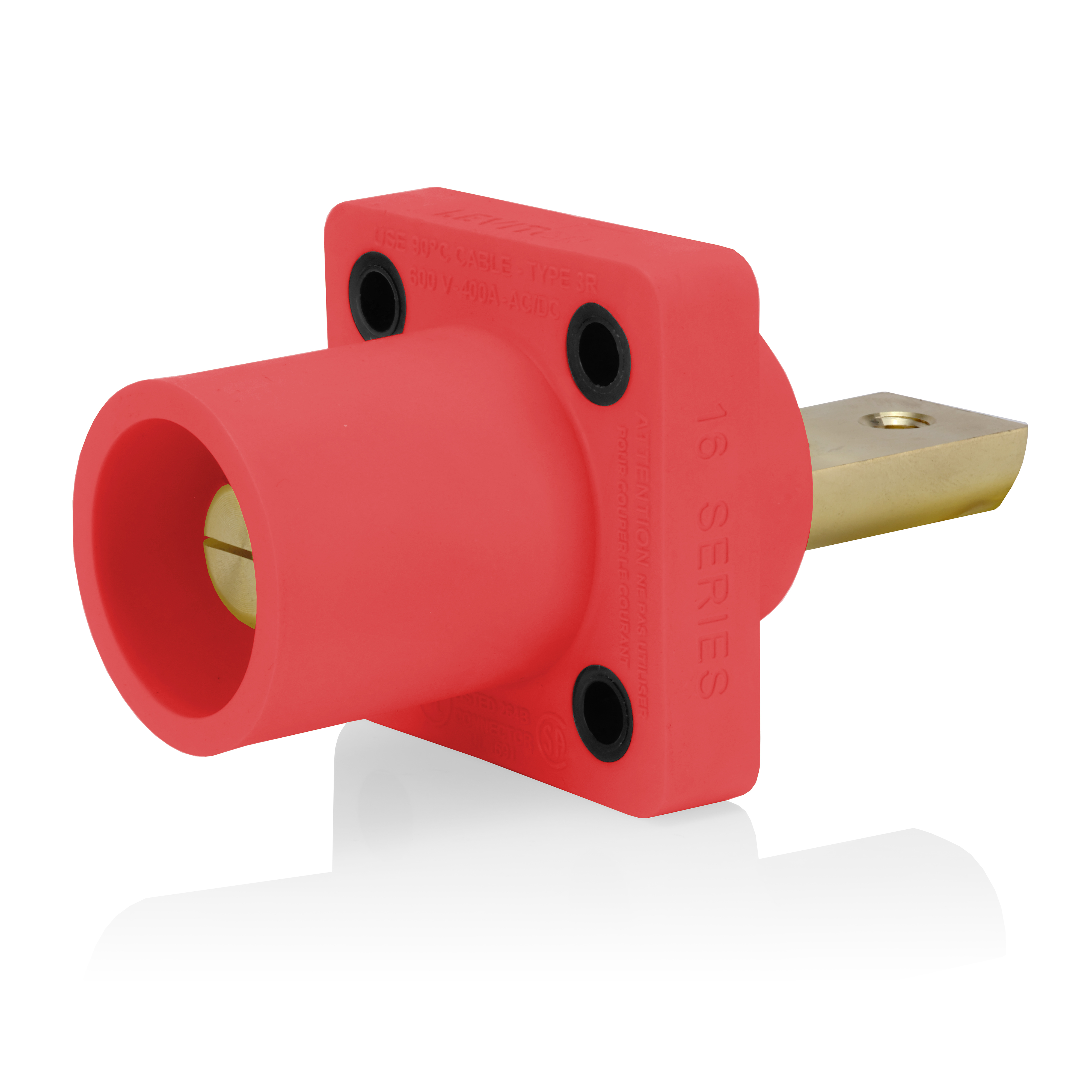 Product image for 16 Series Male Receptacle, 90-Degree, #2-4/0 AWG, Double Hole Bus Bar