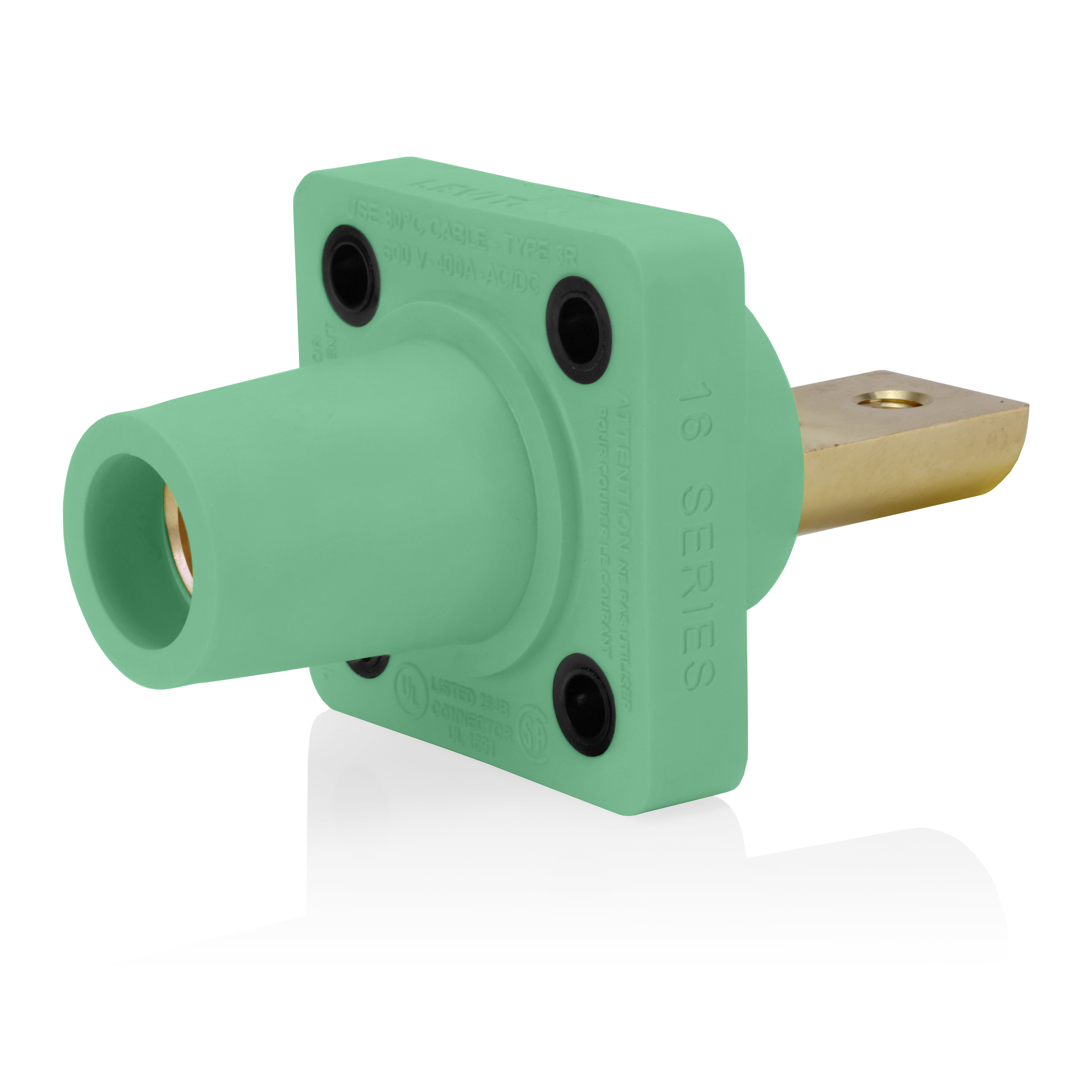 Product image for 16 Series Female Receptacle, 90-Degree, #2-4/0 AWG, Double Hole Bus Bar, Self-Clinching Nuts