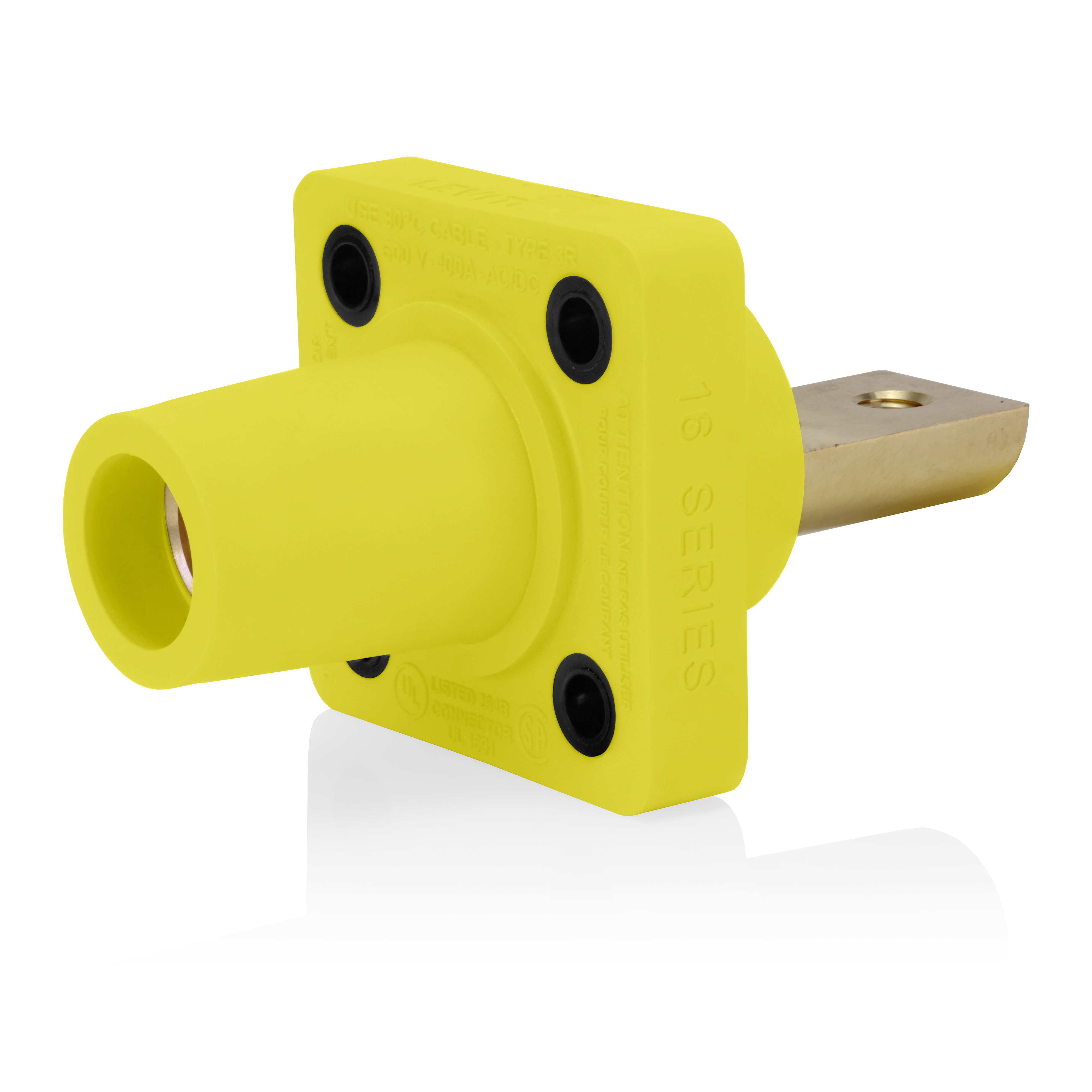 Product image for 16 Series Female Receptacle, 90-Degree, #2-4/0 AWG, Double Hole Bus Bar, Self-Clinching Nuts