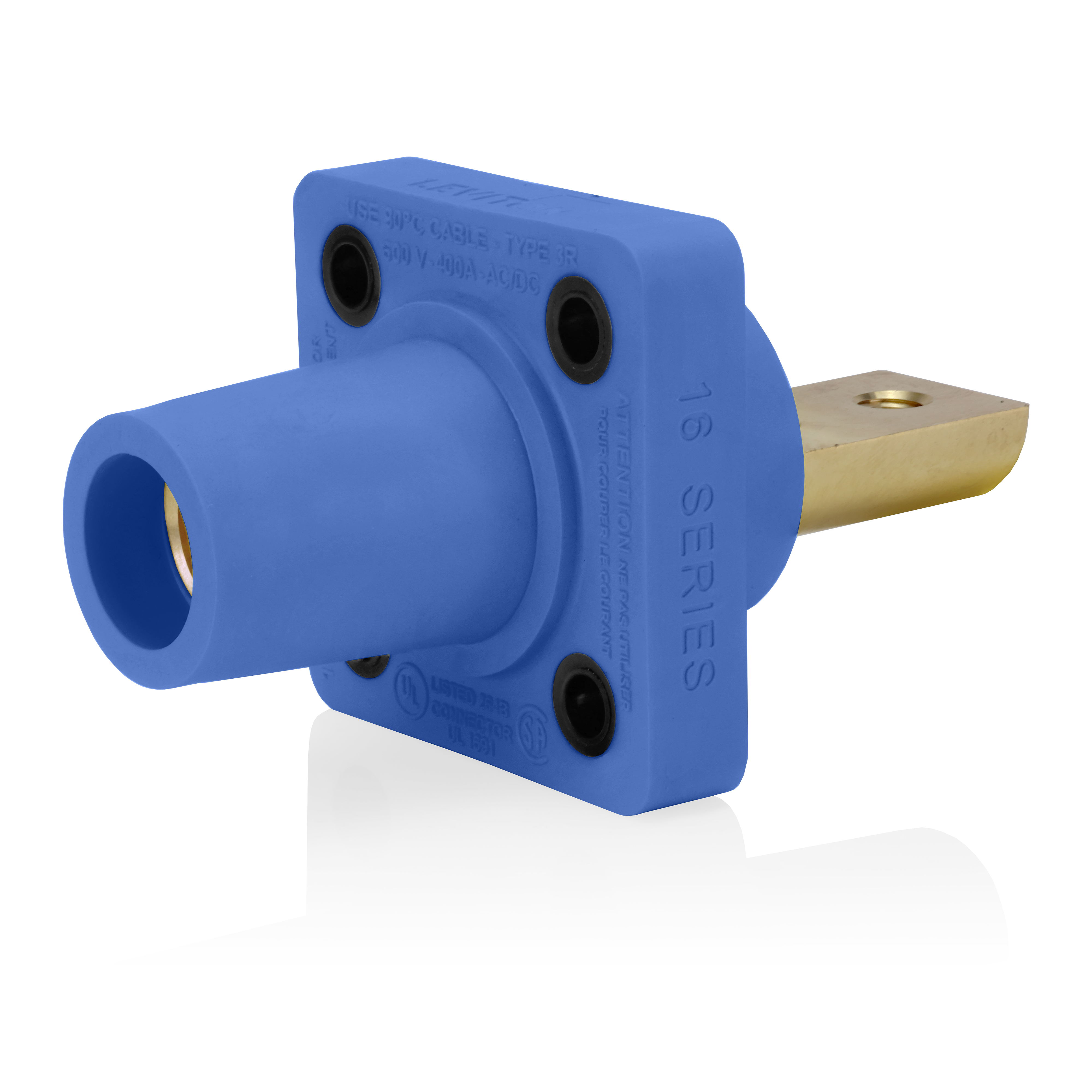 Product image for 16 Series Female Receptacle, 90-Degree, #2-4/0 AWG, Double Hole Bus Bar