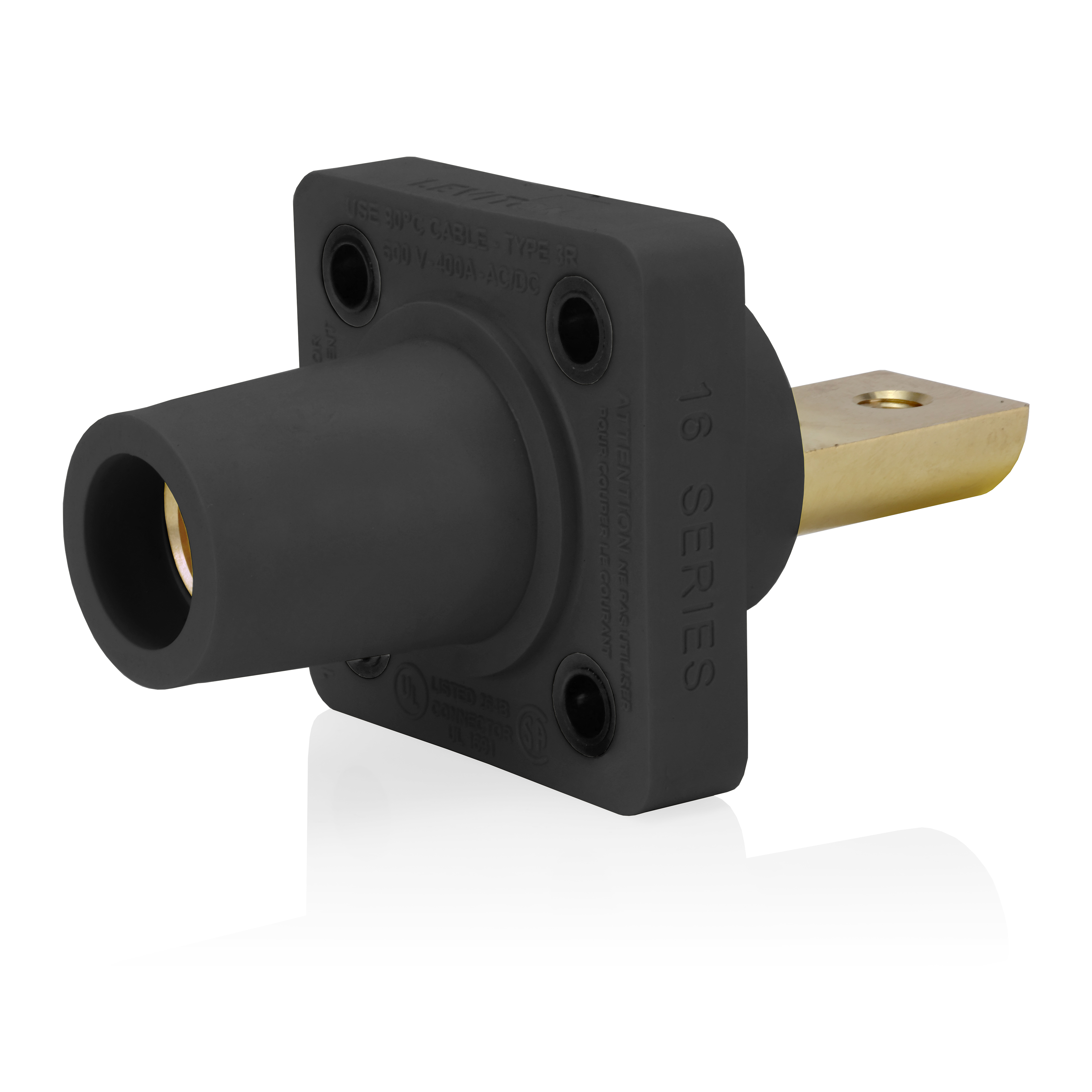 Product image for 16 Series Female Receptacle, 90-Degree, #2-4/0 AWG, Double Hole Bus Bar