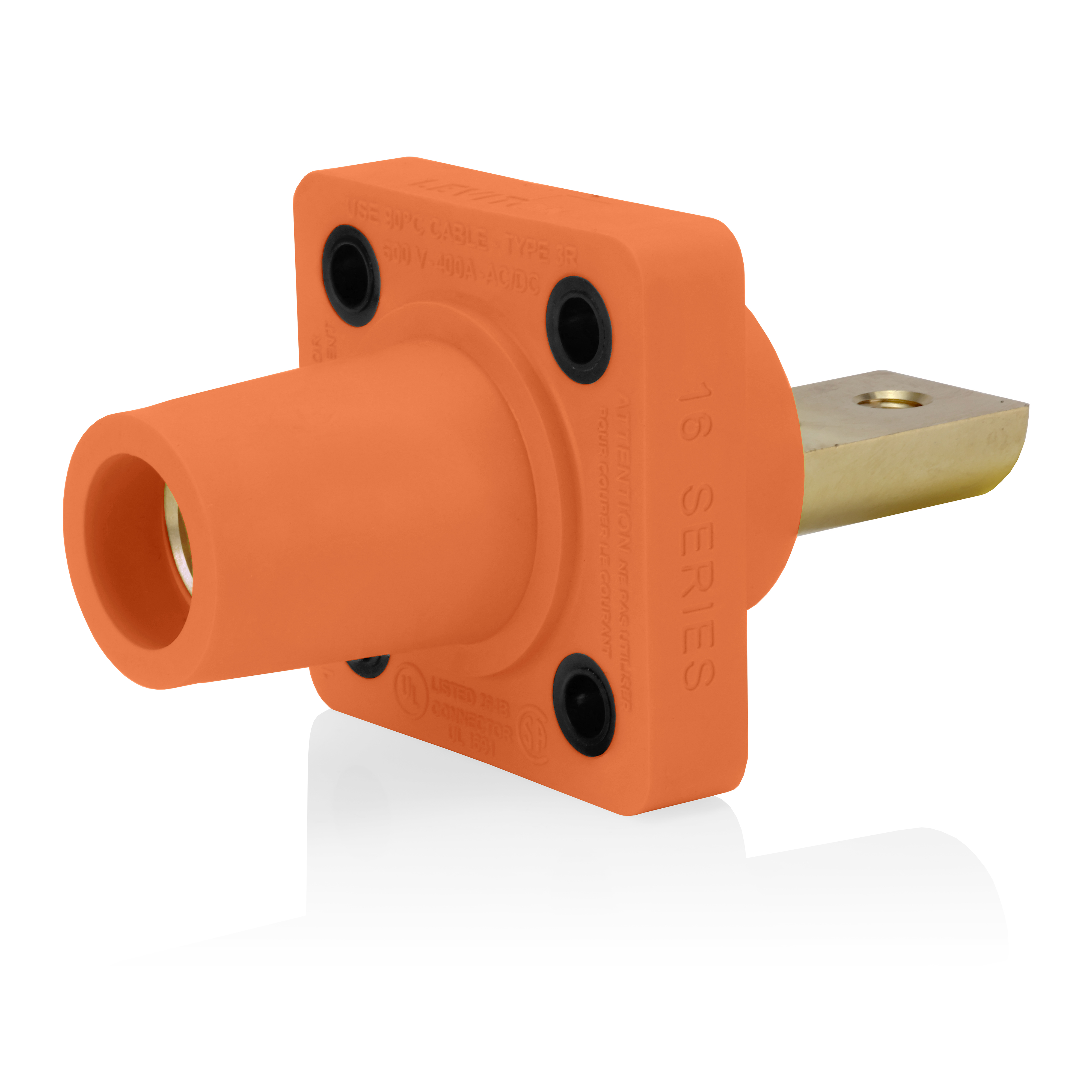 Product image for 16 Series Female Receptacle, 90-Degree, #2-4/0 AWG, Double Hole Bus Bar