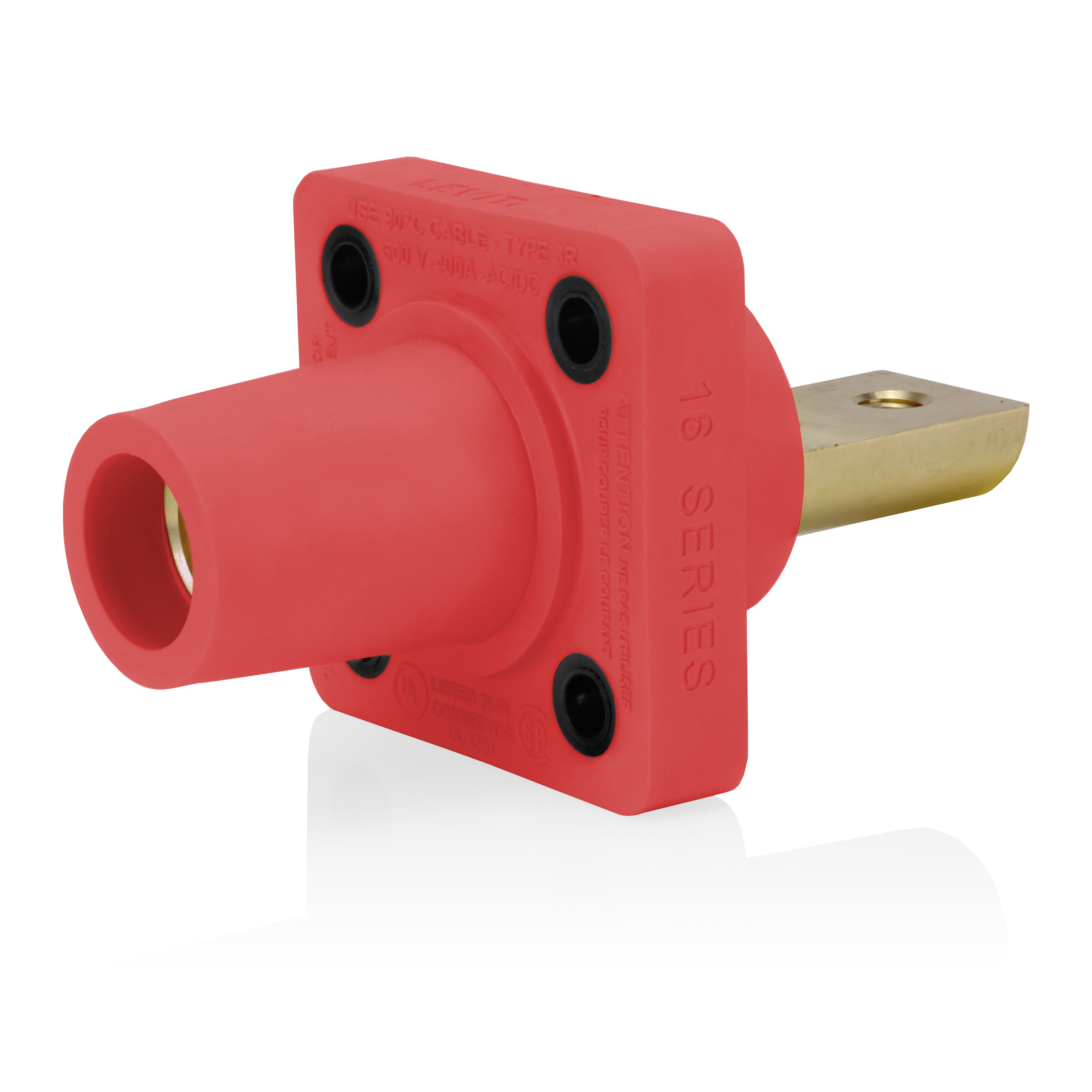 Product image for 16 Series Female Receptacle, 90-Degree, #2-4/0 AWG, Double Hole Bus Bar