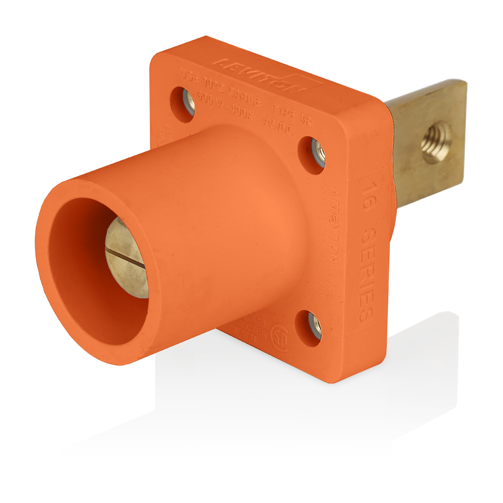 Product image for Male Receptacle, #2-4/0 AWG, Taper-Nose, Double Hole Bus Bar