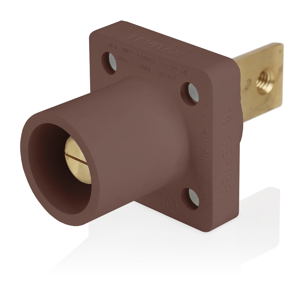 Product image for Male Receptacle, #2-4/0 AWG, Taper-Nose, Double Hole Bus Bar