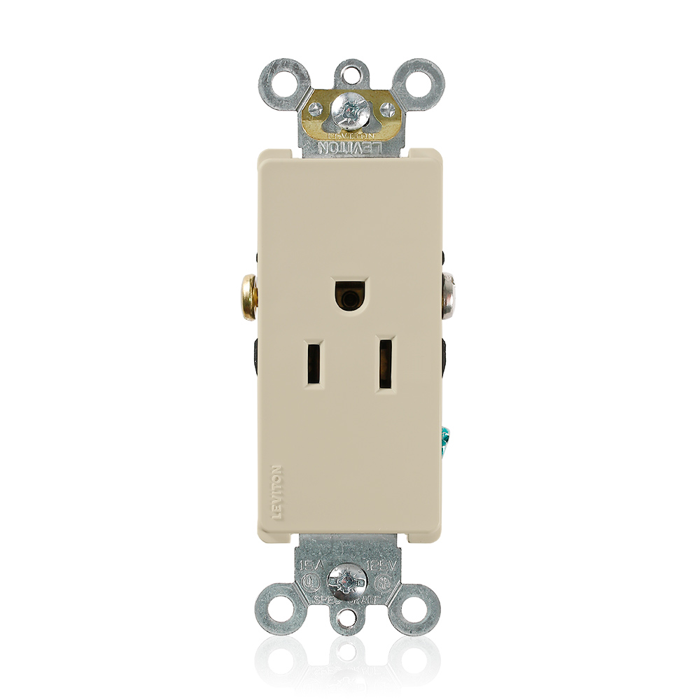 Product image for 15 Amp Decora Plus Single Receptacle/Outlet, Commercial Grade, Self-Grounding