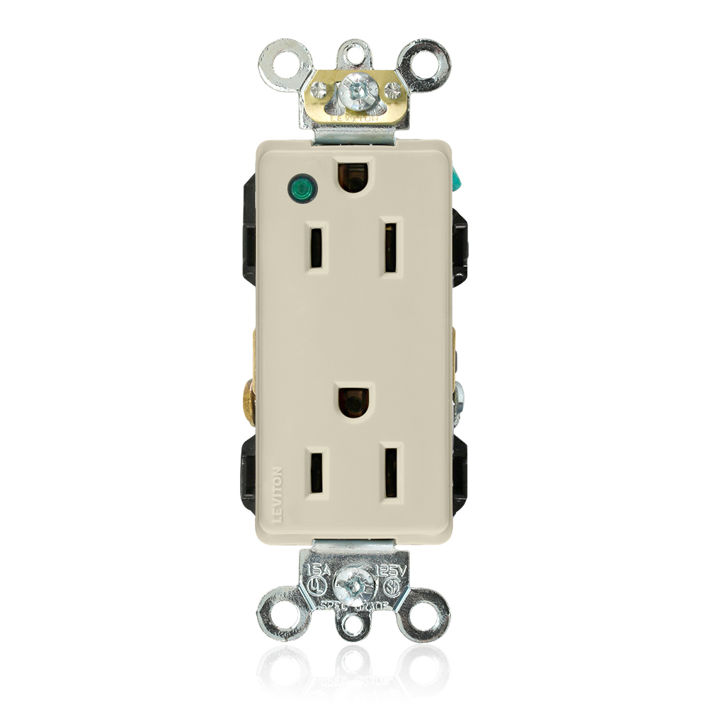 Product image for 15 Amp Decora Plus Duplex Receptacle/Outlet, Hospital Grade, Self-Grounding, Power Indication