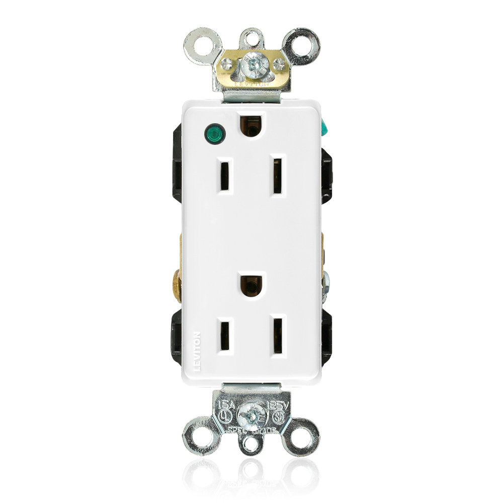 Product image for 15 Amp Decora Plus Duplex Receptacle/Outlet, Hospital Grade, Self-Grounding, Power Indication