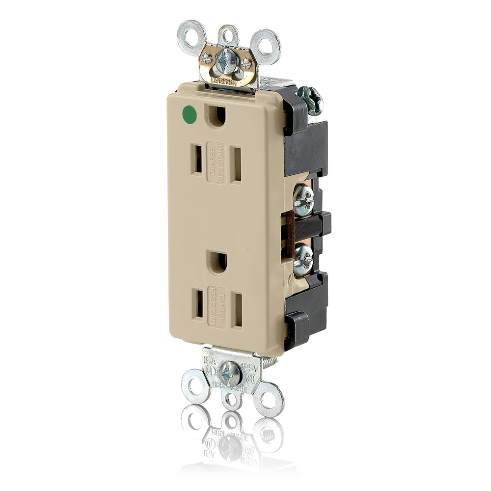 Product image for 15 Amp Decora Plus Duplex Receptacle/Outlet, Hospital Grade, Tamper-Resistant, Self-Grounding