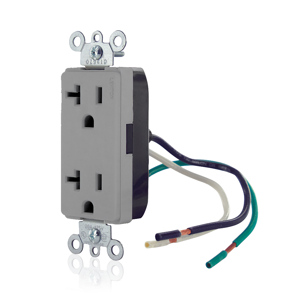 Product image for 20 Amp Decora Plus Duplex Receptacle/Outlet, Commercial Grade, Self-Grounding