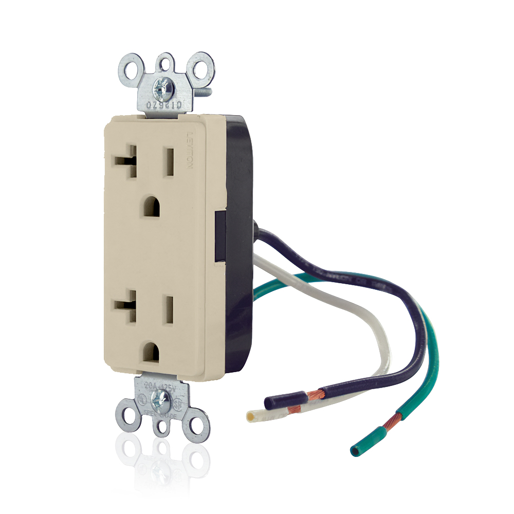 Product image for 20 Amp Decora Plus Duplex Receptacle/Outlet, Commercial Grade, Self-Grounding