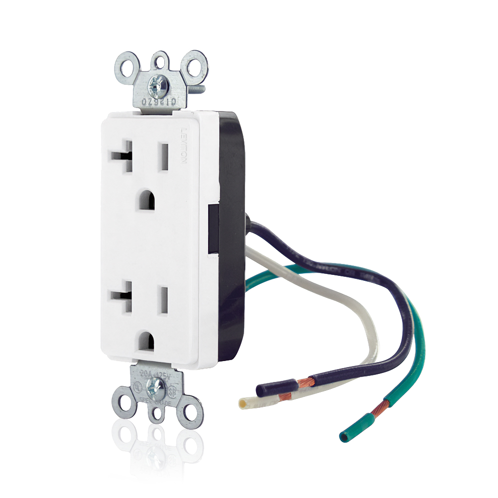 Product image for 20 Amp Decora Plus Duplex Receptacle/Outlet, Commercial Grade, Self-Grounding