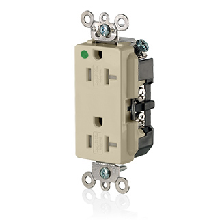 Product image for 20 Amp Decora Plus Duplex Receptacle/Outlet, Hospital Grade, Tamper-Resistant, Self-Grounding