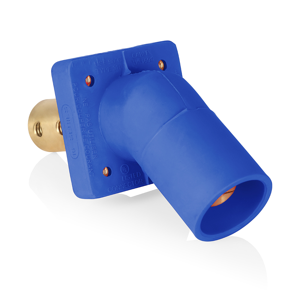 Product image for Male Receptacle, #2-4/0 AWG, 45-Degree, Taper-Nose, Double Hole Bus Bar, PEM/Self-Clinching Nuts