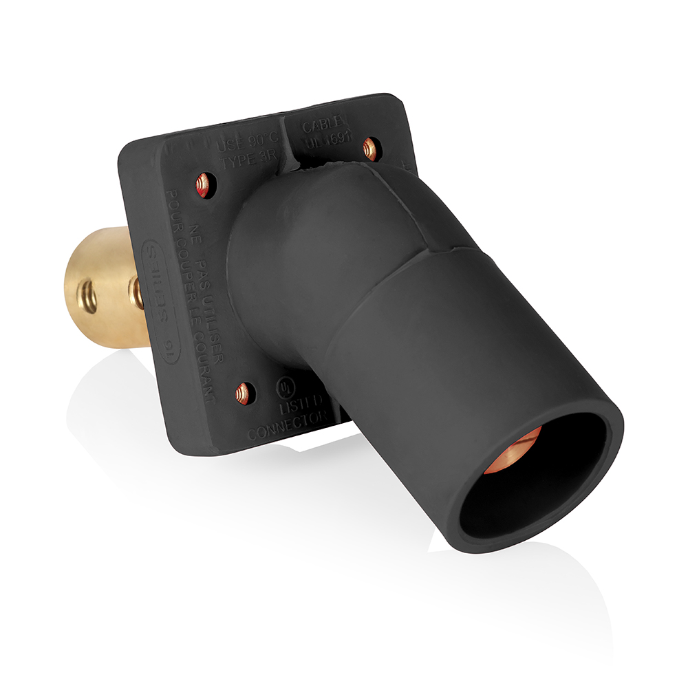 Product image for Male Receptacle, #2-4/0 AWG, 45-Degree, Taper-Nose, Double Hole Bus Bar, PEM/Self-Clinching Nuts