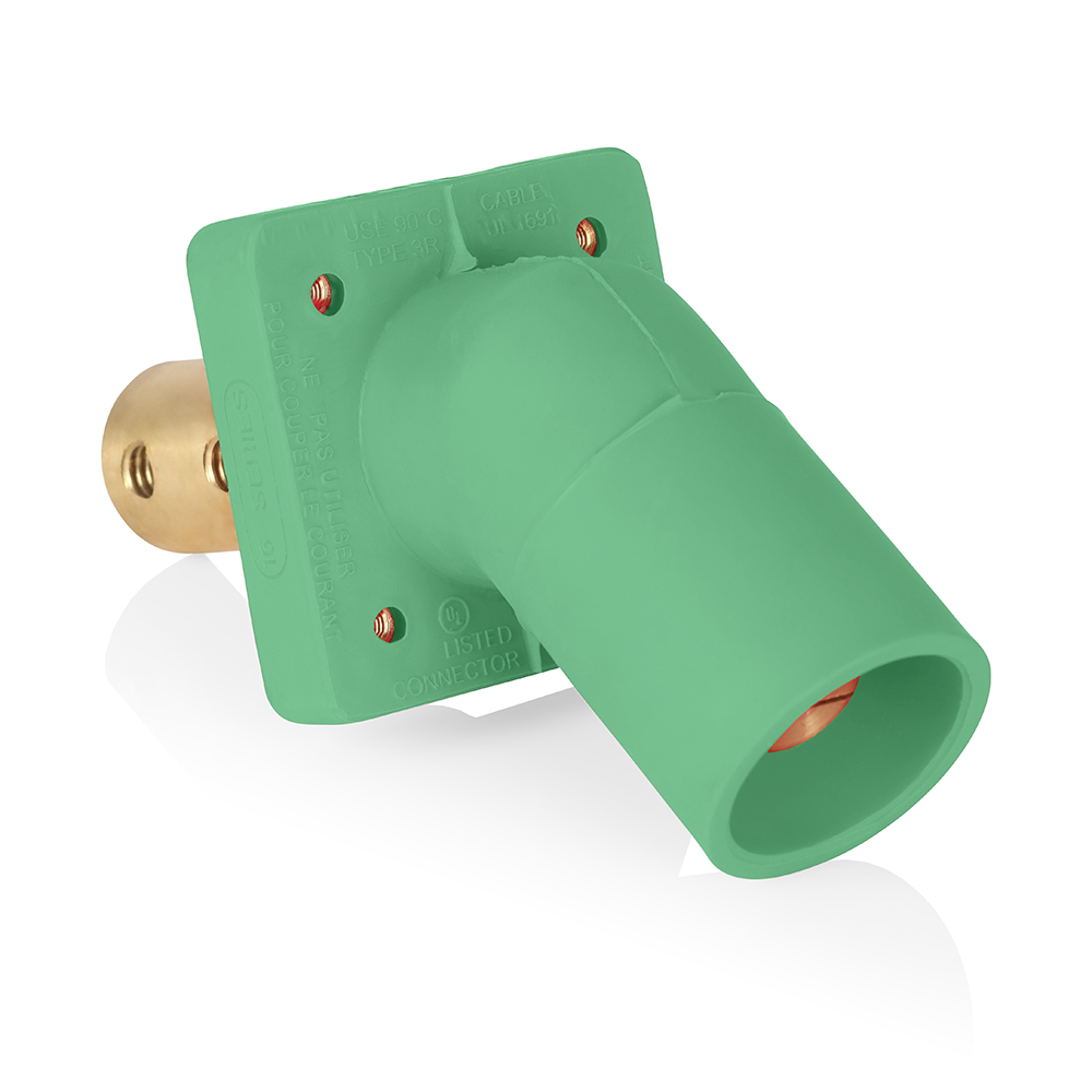 Product image for Male Receptacle, #2-4/0 AWG, 45-Degree, Taper-Nose, Double Hole Bus Bar, PEM/Self-Clinching Nuts