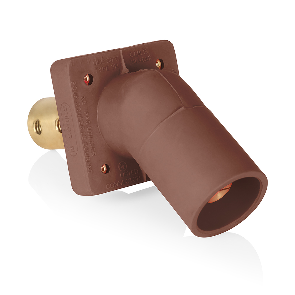 Product image for Male Receptacle, #2-4/0 AWG, 45-Degree, Taper-Nose, Double Hole Bus Bar, PEM/Self-Clinching Nuts