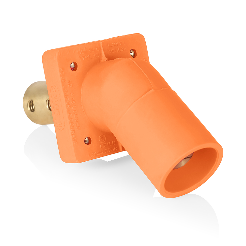 Product image for Male Receptacle, #2-4/0 AWG, 45-Degree, Taper-Nose, Double Hole Bus Bar, PEM/Self-Clinching Nuts