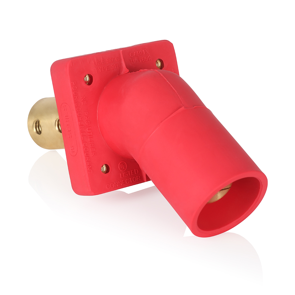 Product image for Male Receptacle, #2-4/0 AWG, 45-Degree, Taper-Nose, Double Hole Bus Bar, PEM/Self-Clinching Nuts