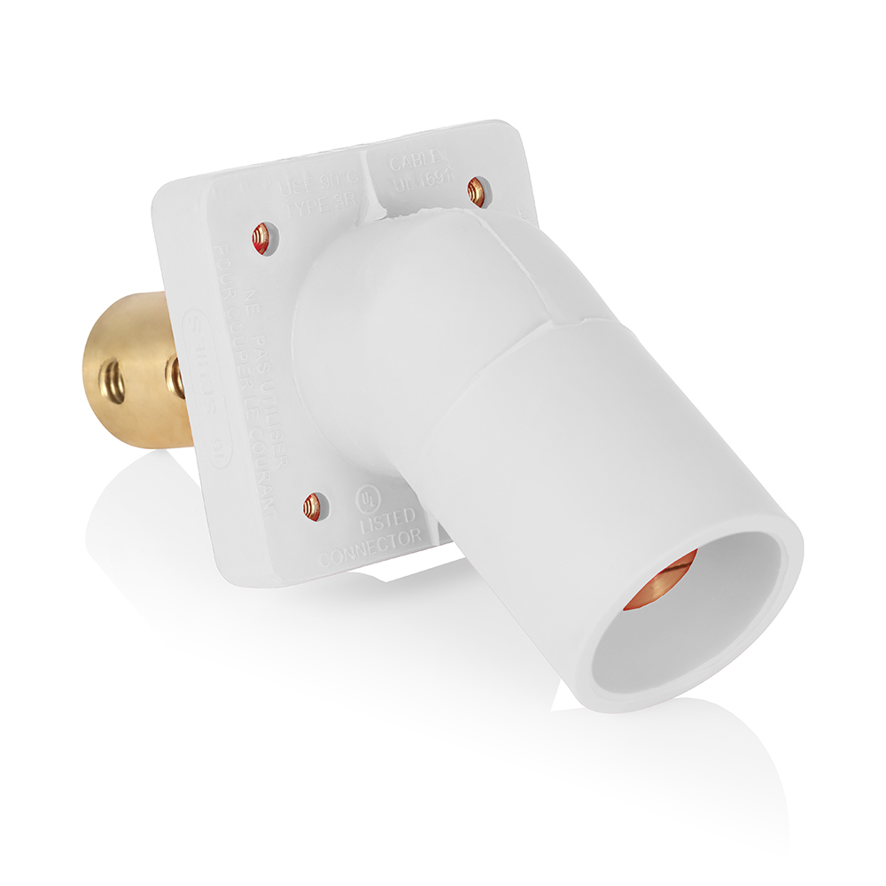 Product image for Male Receptacle, #2-4/0 AWG, 45-Degree, Taper-Nose, Double Hole Bus Bar, PEM/Self-Clinching Nuts