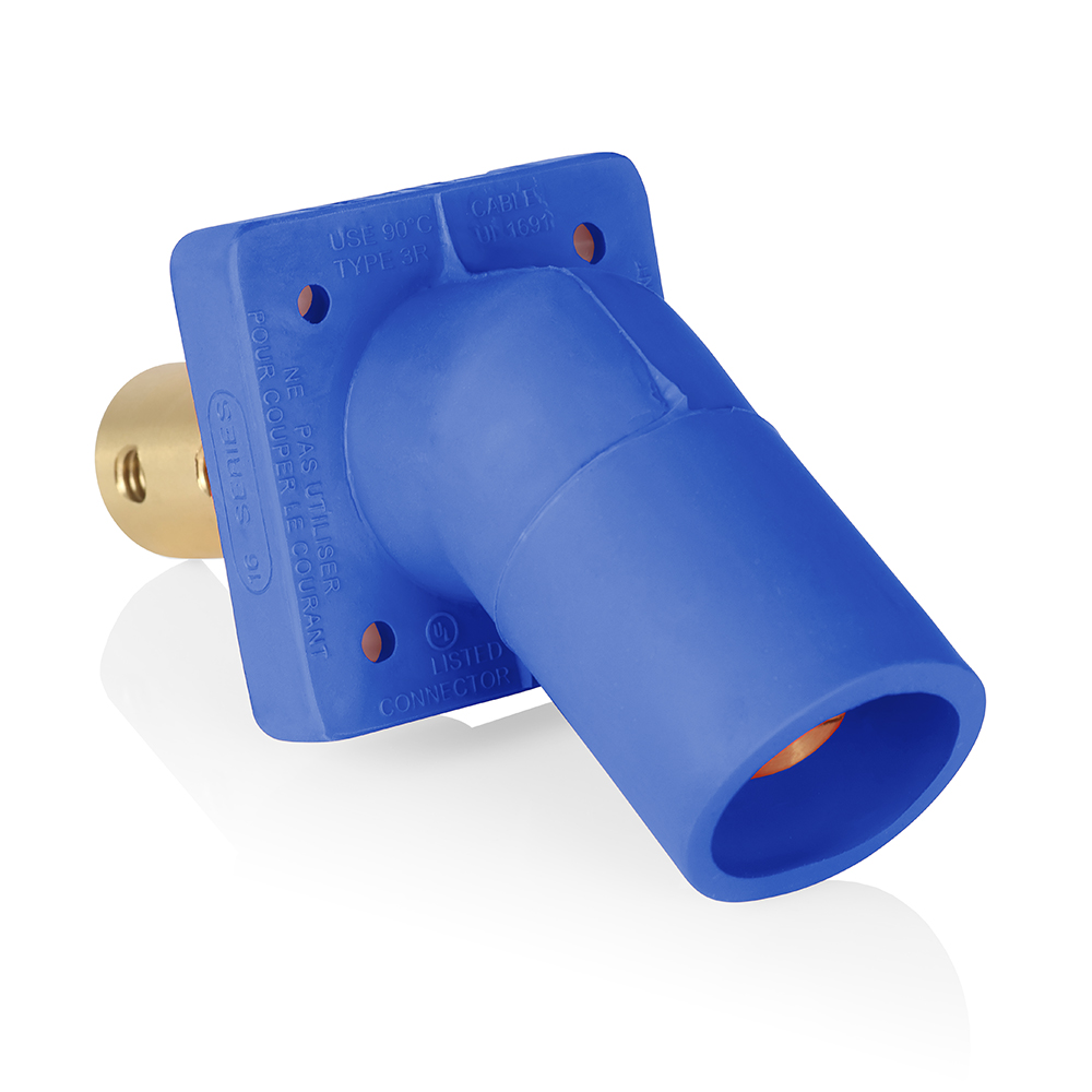 Product image for Male Receptacle, #2-4/0 AWG, 45-Degree, Taper-Nose, Double Hole Bus Bar