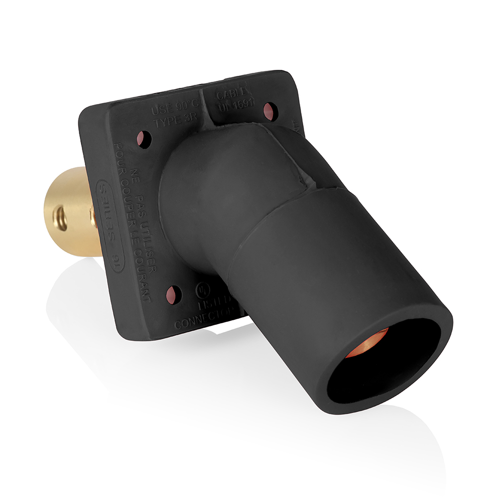 Product image for Male Receptacle, #2-4/0 AWG, 45-Degree, Taper-Nose, Double Hole Bus Bar
