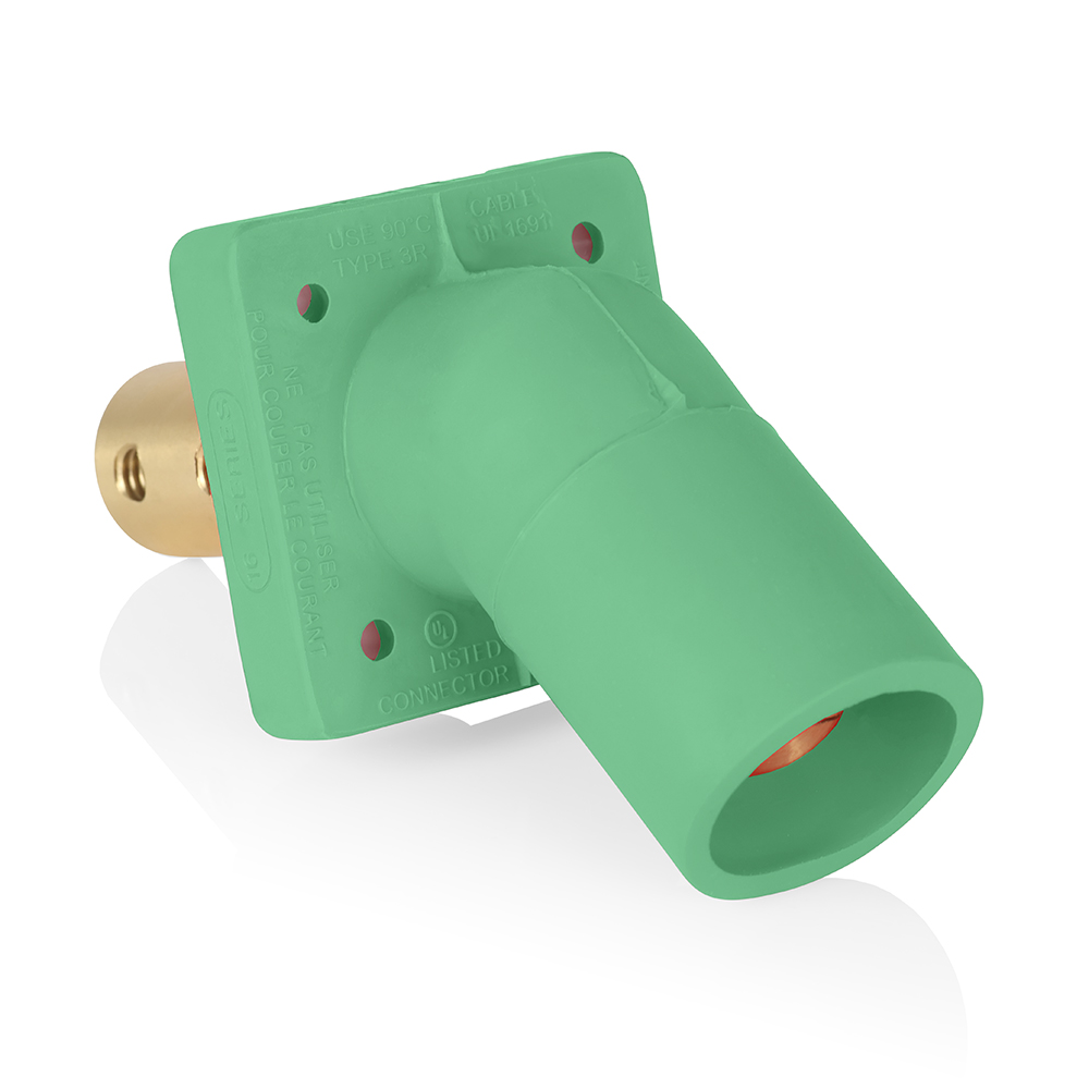 Product image for Male Receptacle, #2-4/0 AWG, 45-Degree, Taper-Nose, Double Hole Bus Bar