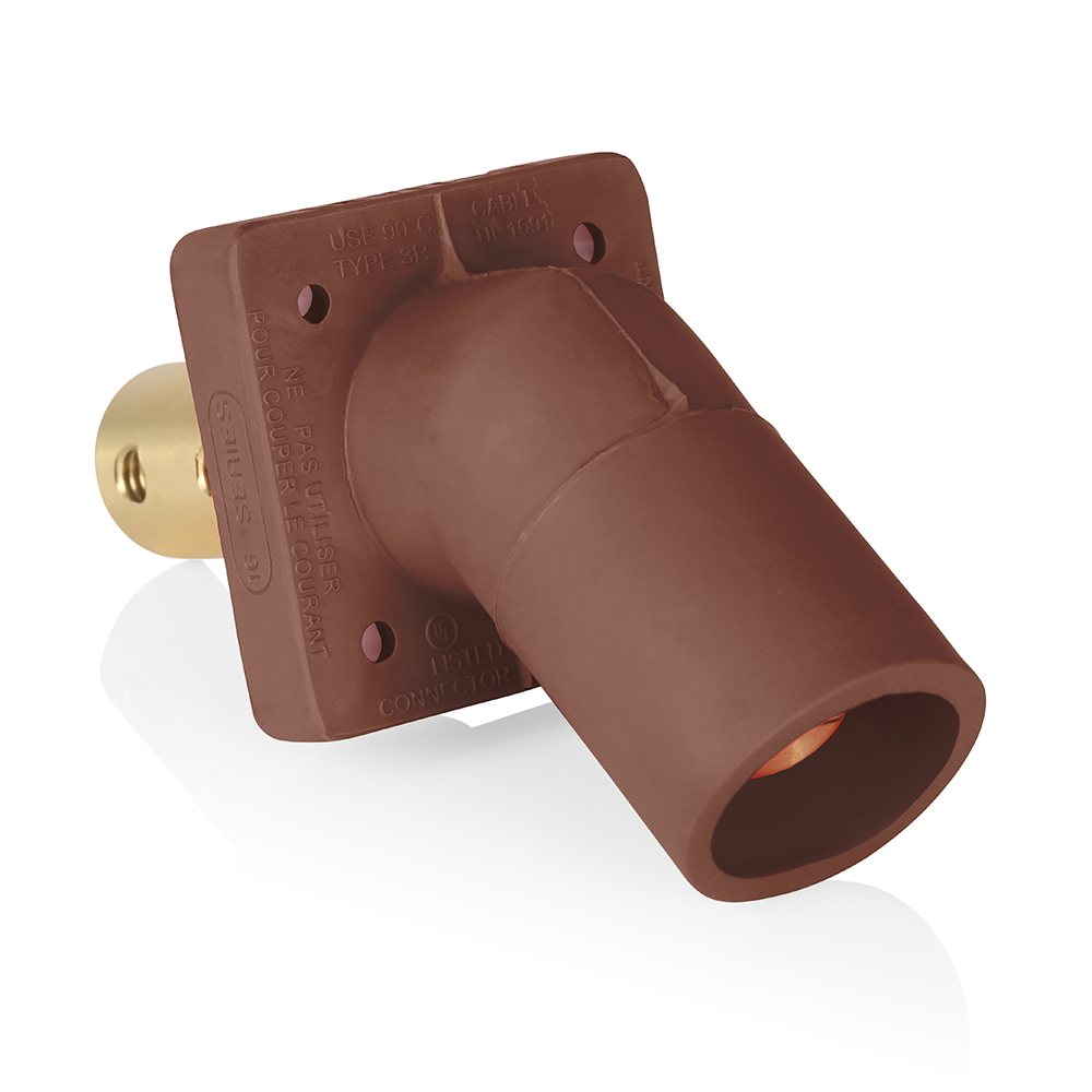 Product image for Male Receptacle, #2-4/0 AWG, 45-Degree, Taper-Nose, Double Hole Bus Bar 