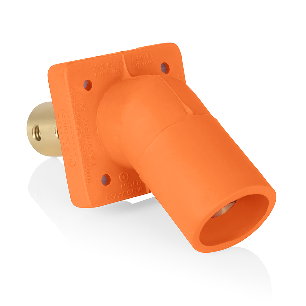 Product image for Male Receptacle, #2-4/0 AWG, 45-Degree, Taper-Nose, Double Hole Bus Bar