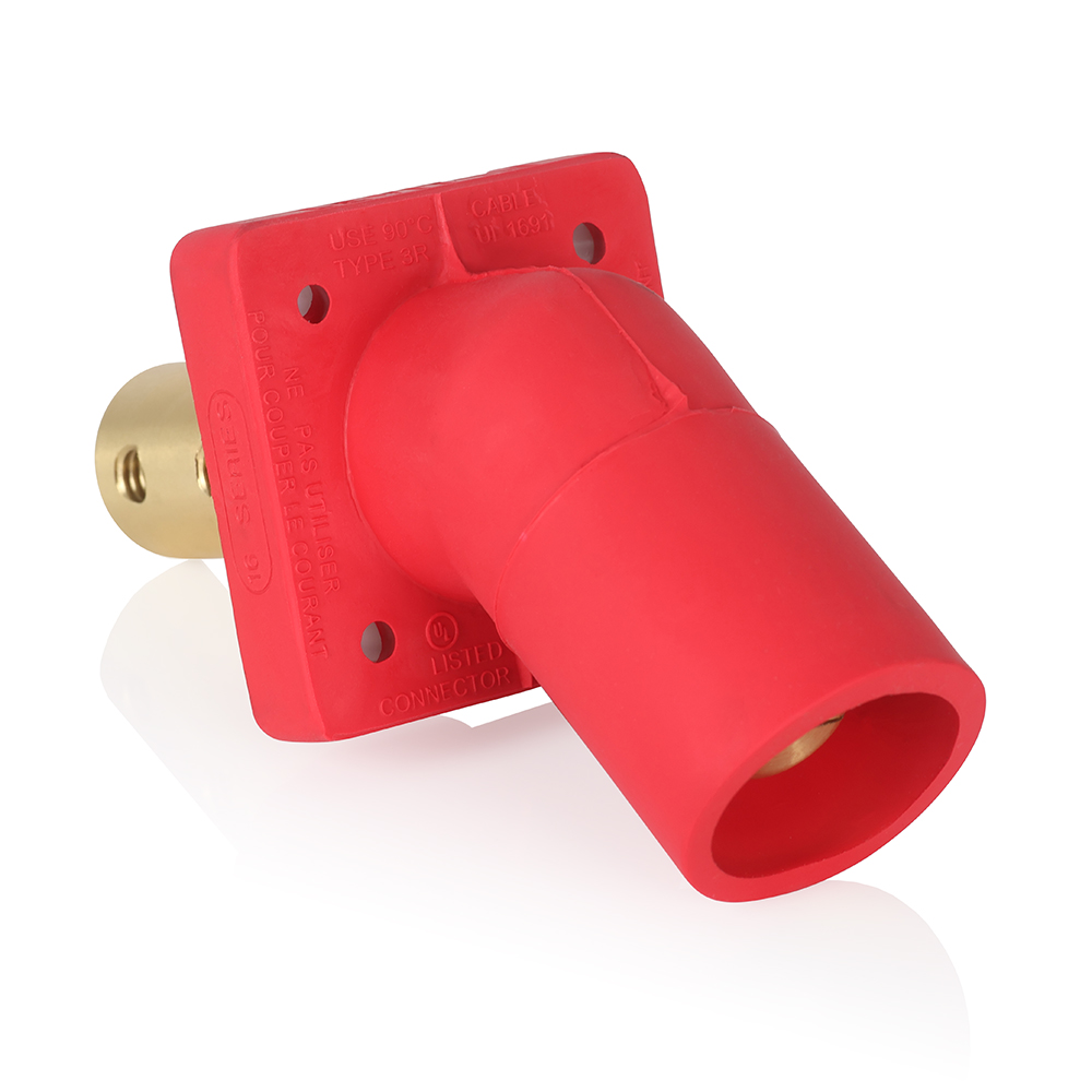 Product image for Male Receptacle, #2-4/0 AWG, 45-Degree, Taper-Nose, Double Hole Bus Bar