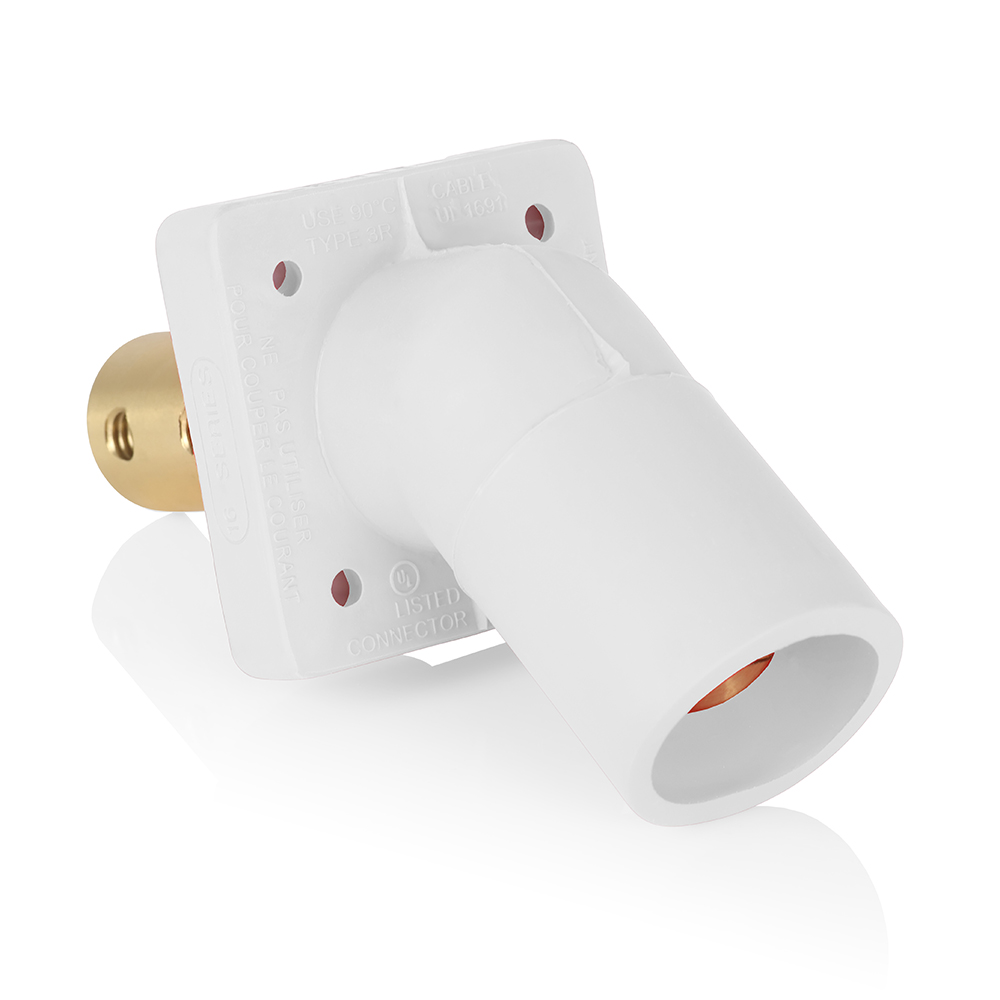 Product image for Male Receptacle, #2-4/0 AWG, 45-Degree, Taper-Nose, Double Hole Bus Bar