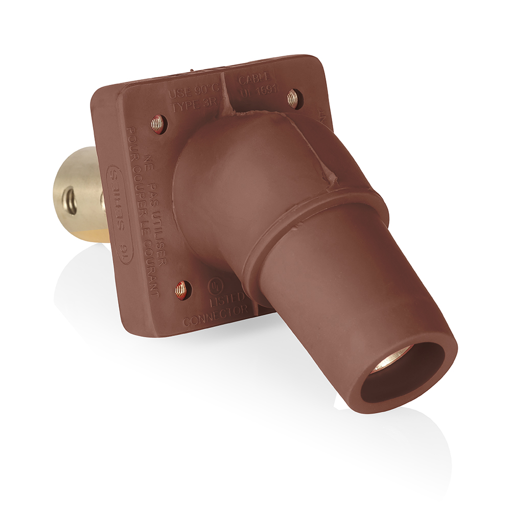Product image for Female Receptacle, #2-4/0 AWG, 45-Degree, Taper-Nose, Double Hole Bus Bar, PEM/Self-Clinching Nuts